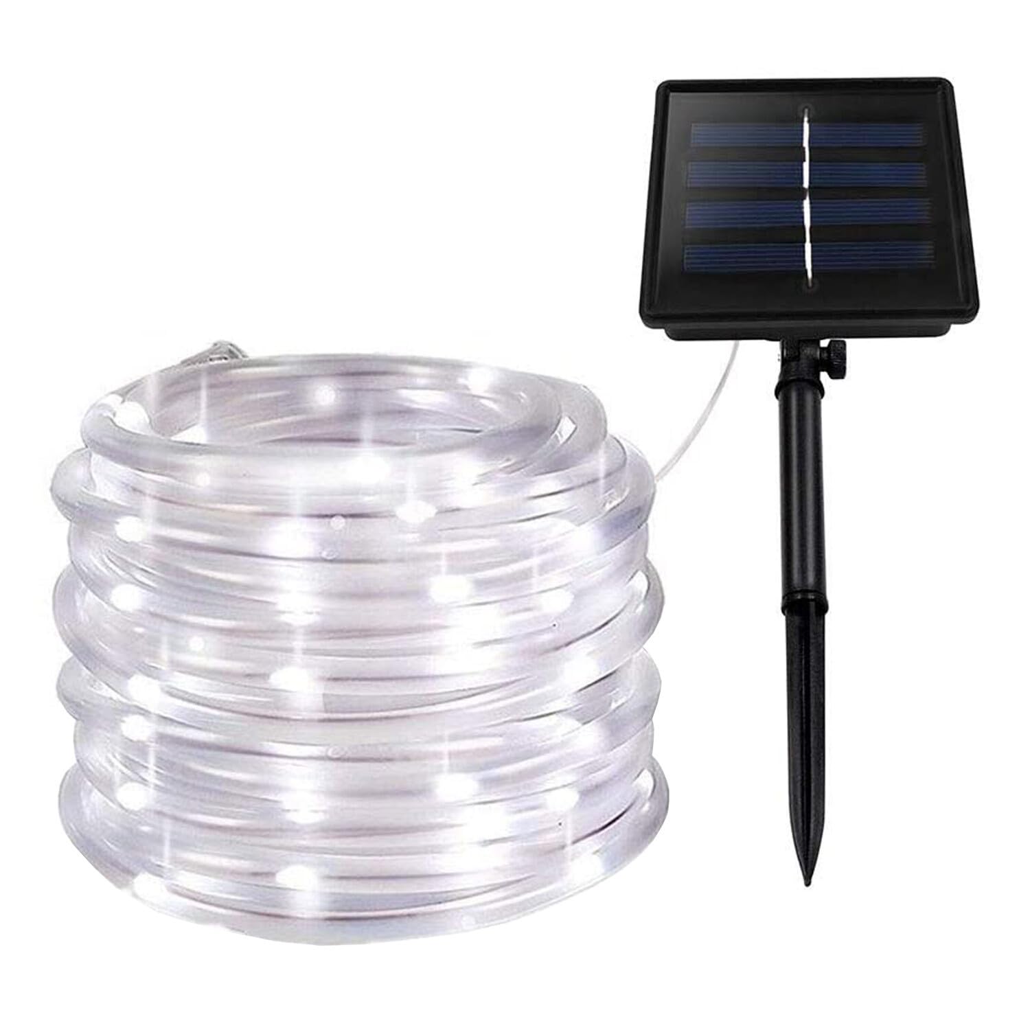 GQL Solar Powered LED Rope Lights Waterproof Lawn Garden Outdoor Patio Decking Strip Light (5m (50LEDs) + 2m Lead Cable, White)