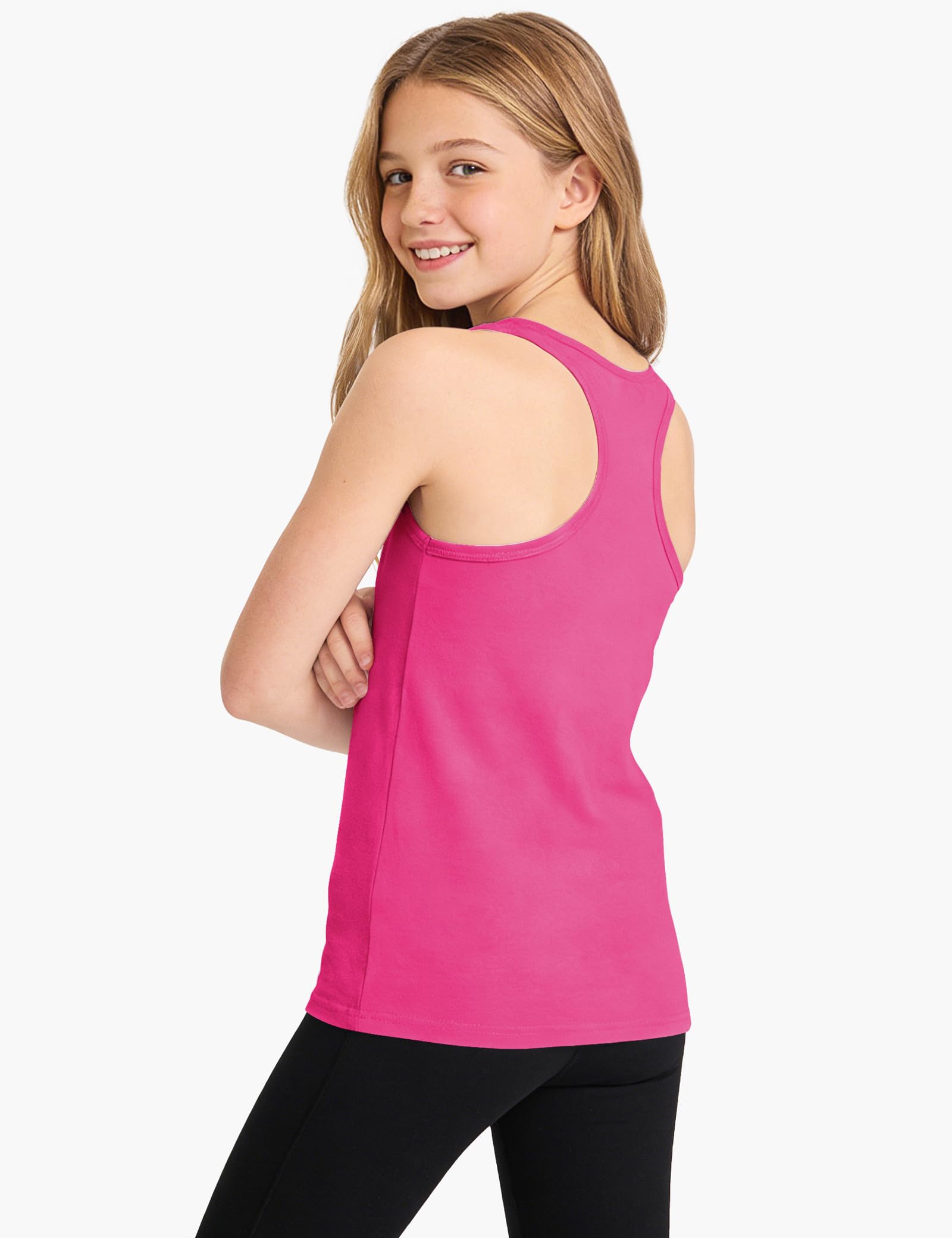 Auranso Camisetas sin mangas para niñas, con espalda cruzada, atléticas, de algodón, para danza, entrenamiento, paquete de 3 unidades