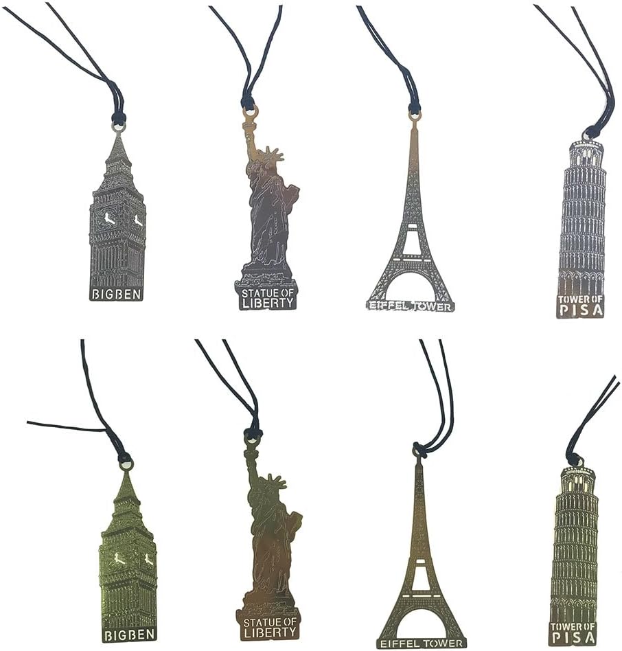 8pcs Hollow Design Famous Landmark Of The World Metal Mini Bookmarks For Kids School Study Decoration Souvenirs Business Christmas Birthday Gift