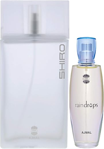 Ajmal Shiro EDP Citrus Spicy Perfume 90ml for Men and Raindrops EDP Floral Chypre Perfume 50ml for Women FREE