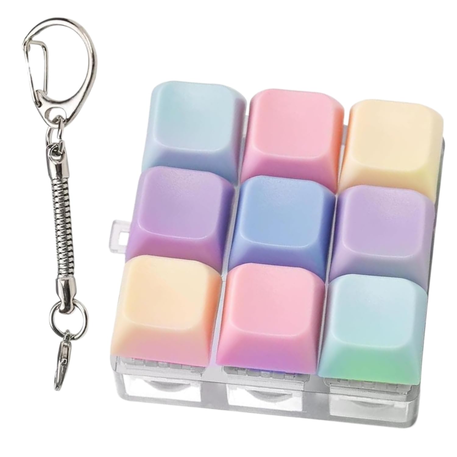 Compact 9 Key Fidget Keyboard, Portable Sensory Clicker for Stress Relief Finger Exercise & Anxiety Decompression Colourful Keychain Design for Adults Home Office