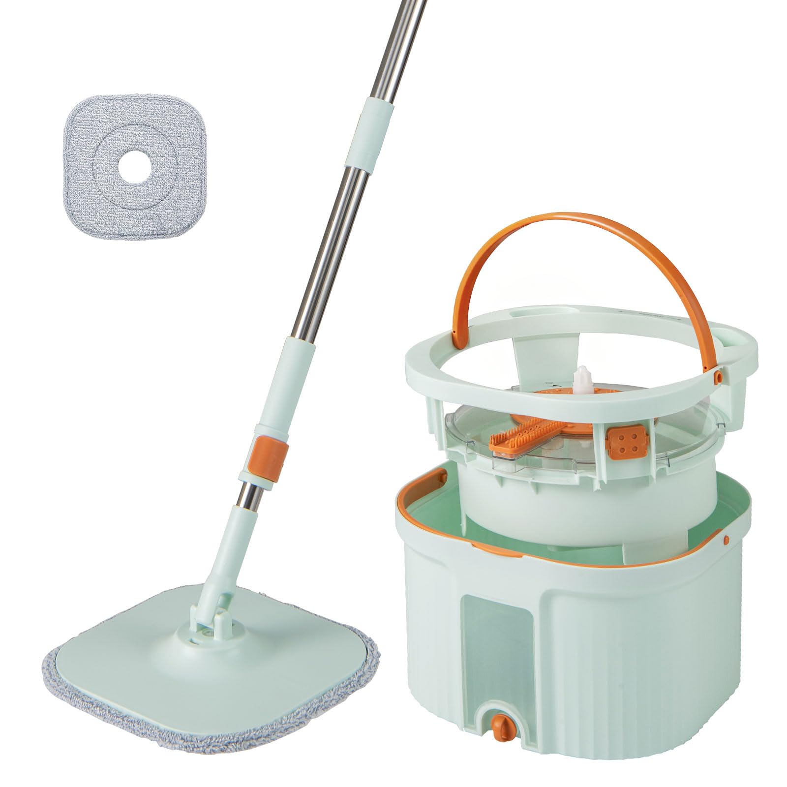 GIANTEX Set Mocio con Secchiello Doppio Vasca, Strizzacervelli 360°, Separazione Acque, Panni Riutilizzabili per Pulizia Pavimenti Domestici (Verde Chiaro)