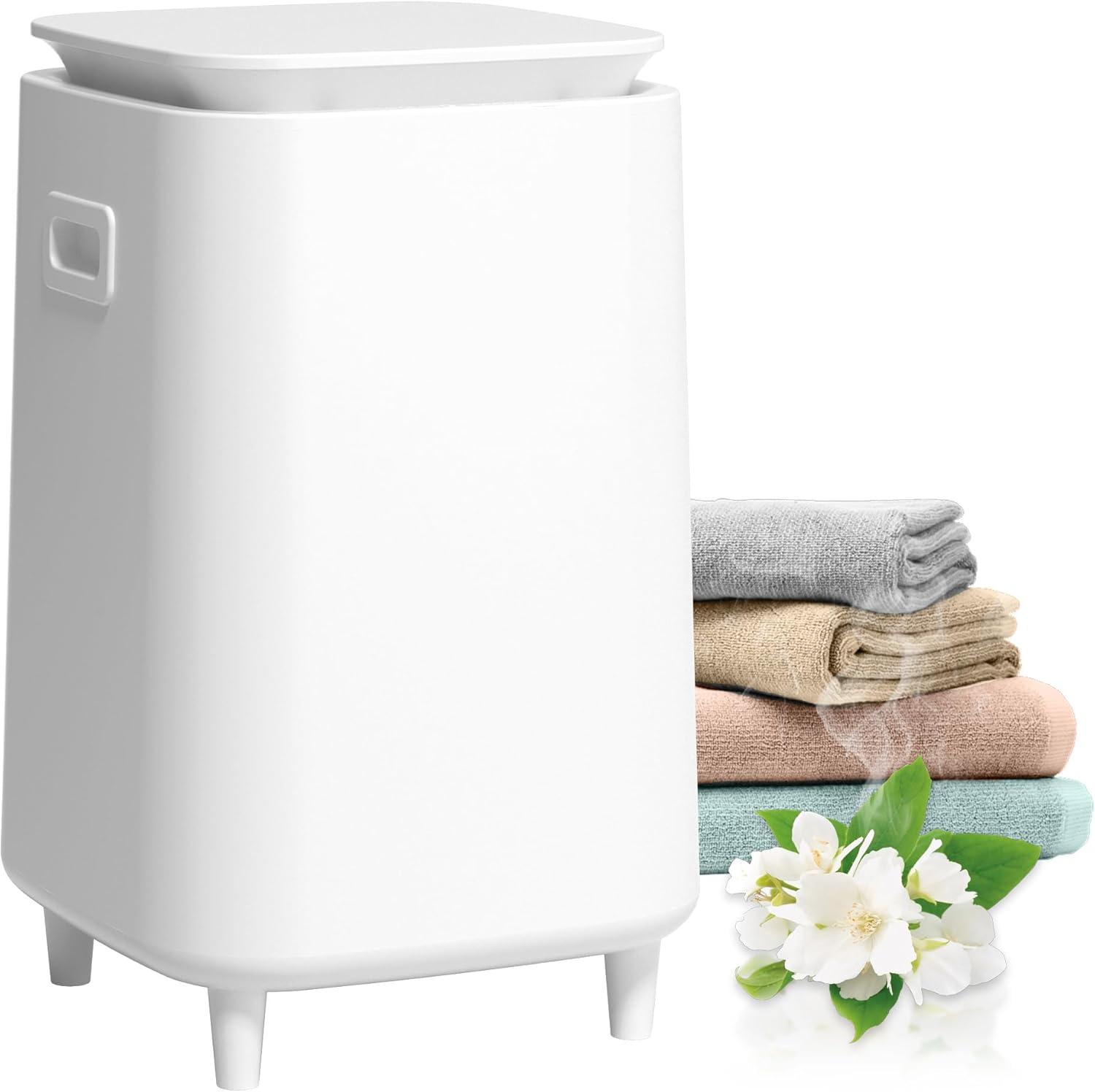 large towel warmer for bathroom, unlimited heating heated towel warmers bucket, bath blanket warmers for spa, auto shut off, fits up to two 40"x70" oversized towels, bathrobes, ideal gifts -white 12.6*12.6*20.7 inch pure white