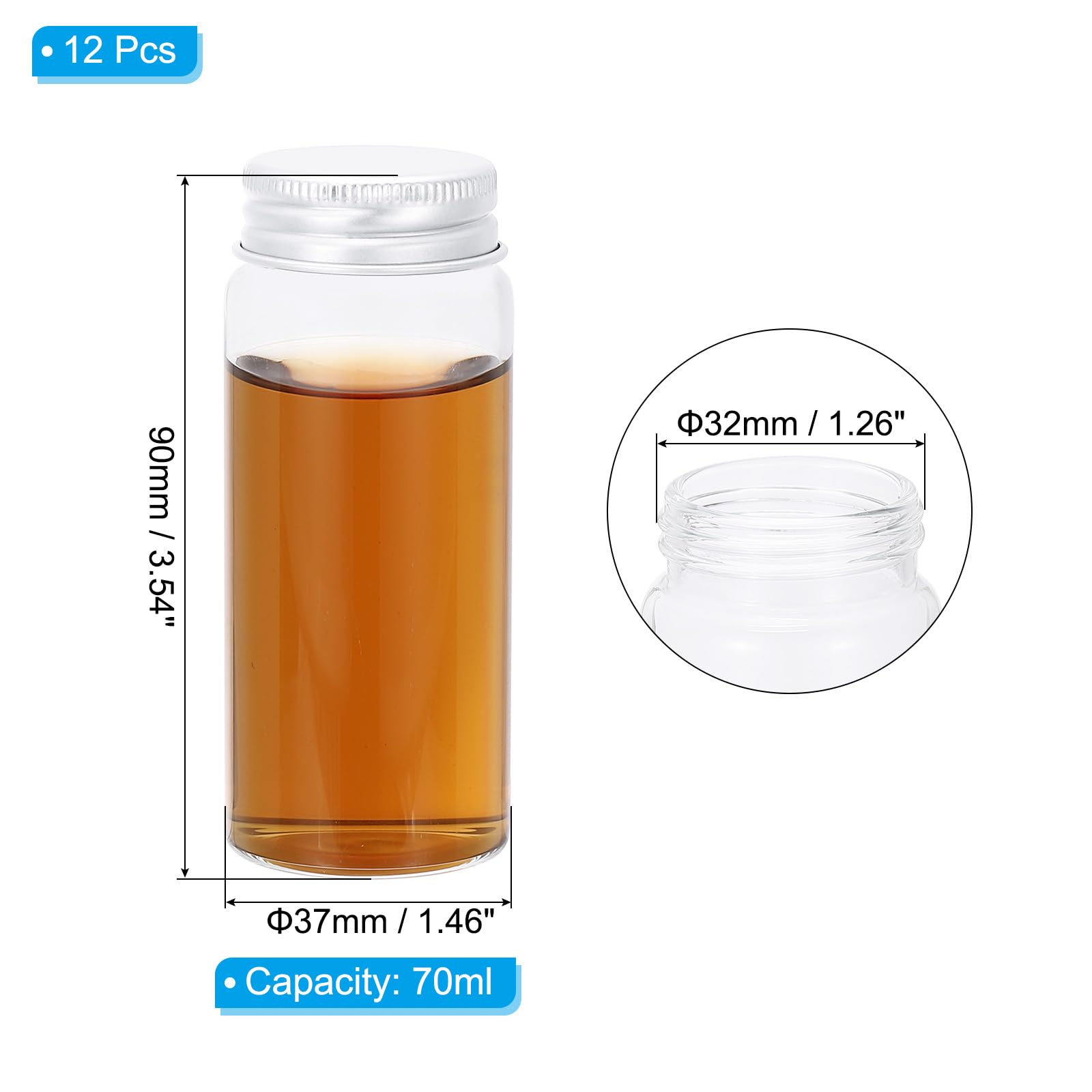 Qorpak GLC-01001 Borosilicate Glass 5 Drams Screw Thread Sample Vial, with 24-400 Neck Finish, Clear, Black Phenolic PolyCone Lined Cap attached (Case of 72)