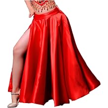 FEESHOW Kids Girls Spanish Flamenco Ballroom Dance Skirts 2 Layered Satin Side Split Long Skirts for Stage Performance