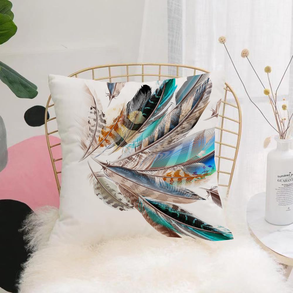 HYOSXW Cushion Cover,Throw Pillow Case Home Decorative for Living Room Bedroom Sofa Chair 16X16 Inch,Feather Decor, Blade Types and Natal Flight Feathers,Pillowcase 40X40cm