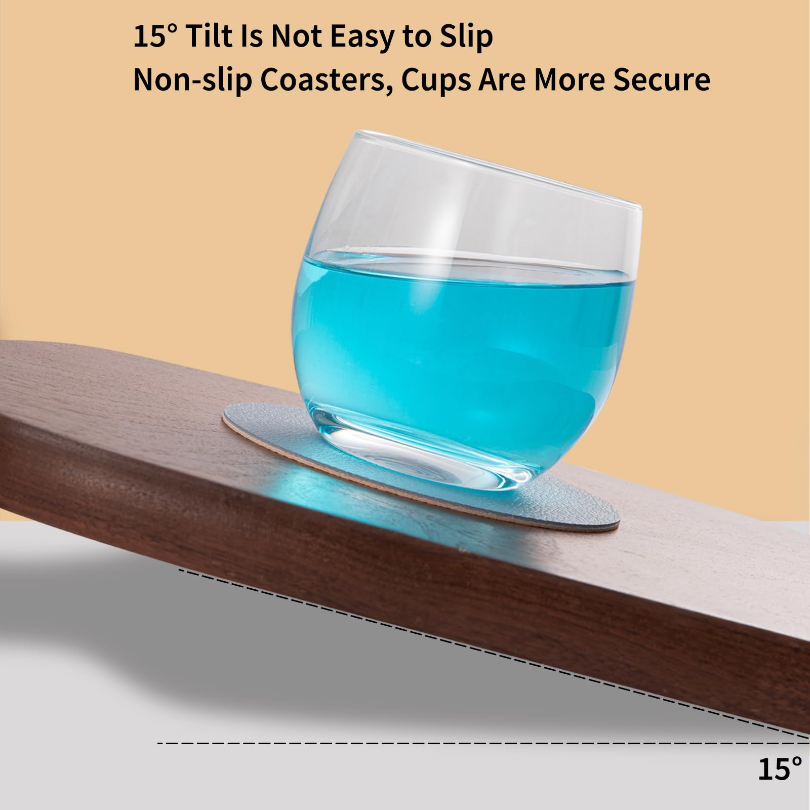Chitomars Faux Leather Drink Coasters with Holder, Dual Sided Sets of 12, Beige Yellow Light Blue, Round - Image 3