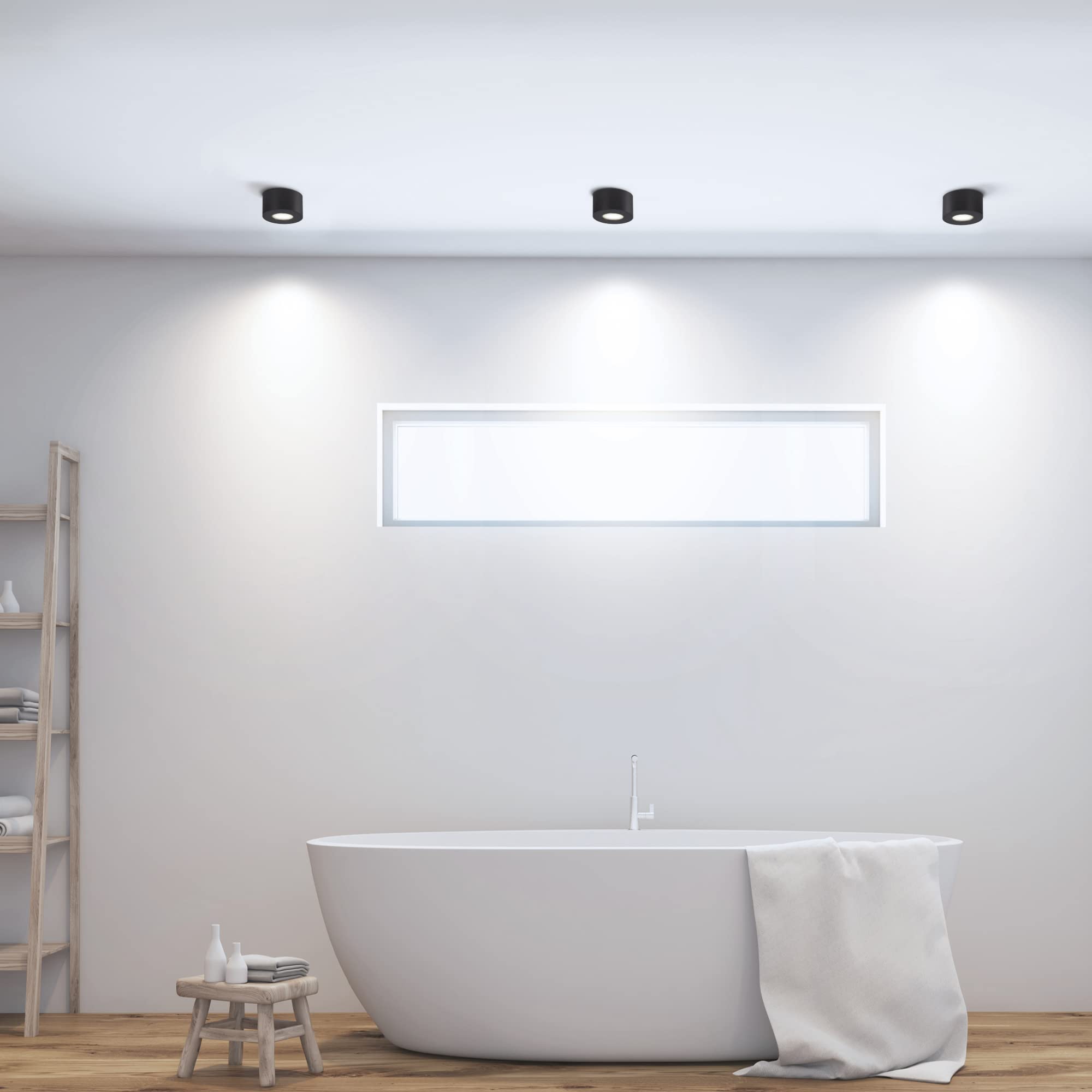 SSC-LUXon 4 Stück CELI-1 Spot Deckenleuchten IP44 Dimmbar ohne Dimmer schwarz mit LED neutralweiß 4W 230V (breiter Abstrahlwinkel)