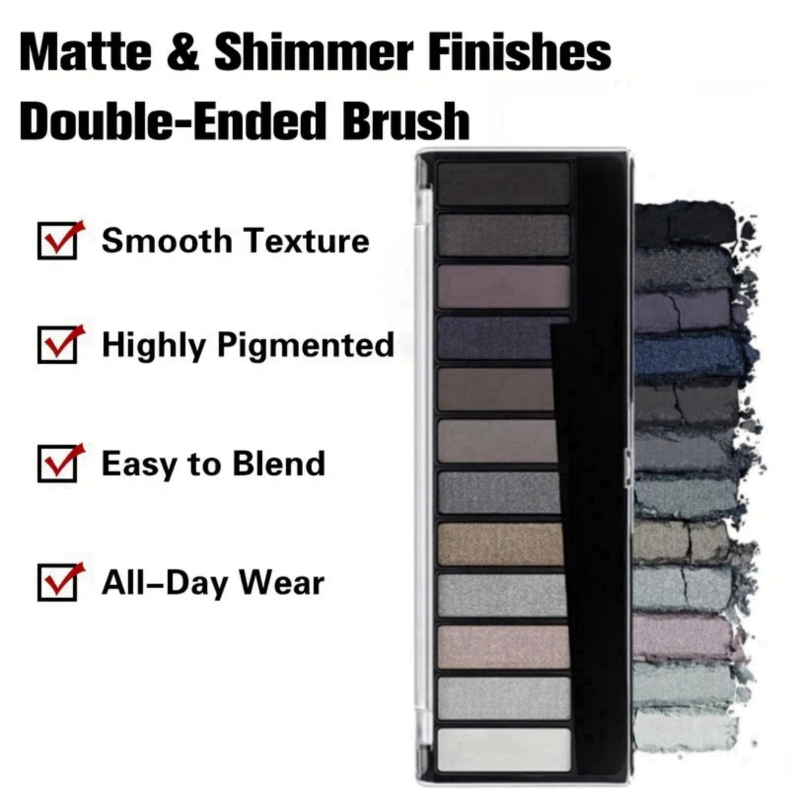 Grey Eyeshadow Palette Black Eyeshadow 12 Pigmented,Smokey Eyeshadow Palette 12 Shades,Waterproof Eye Shadow Pallets for Women,Shimmer Smokey Color Eyeshadow,Full Matte Smokey Eye Shadow Pallets - Image 3