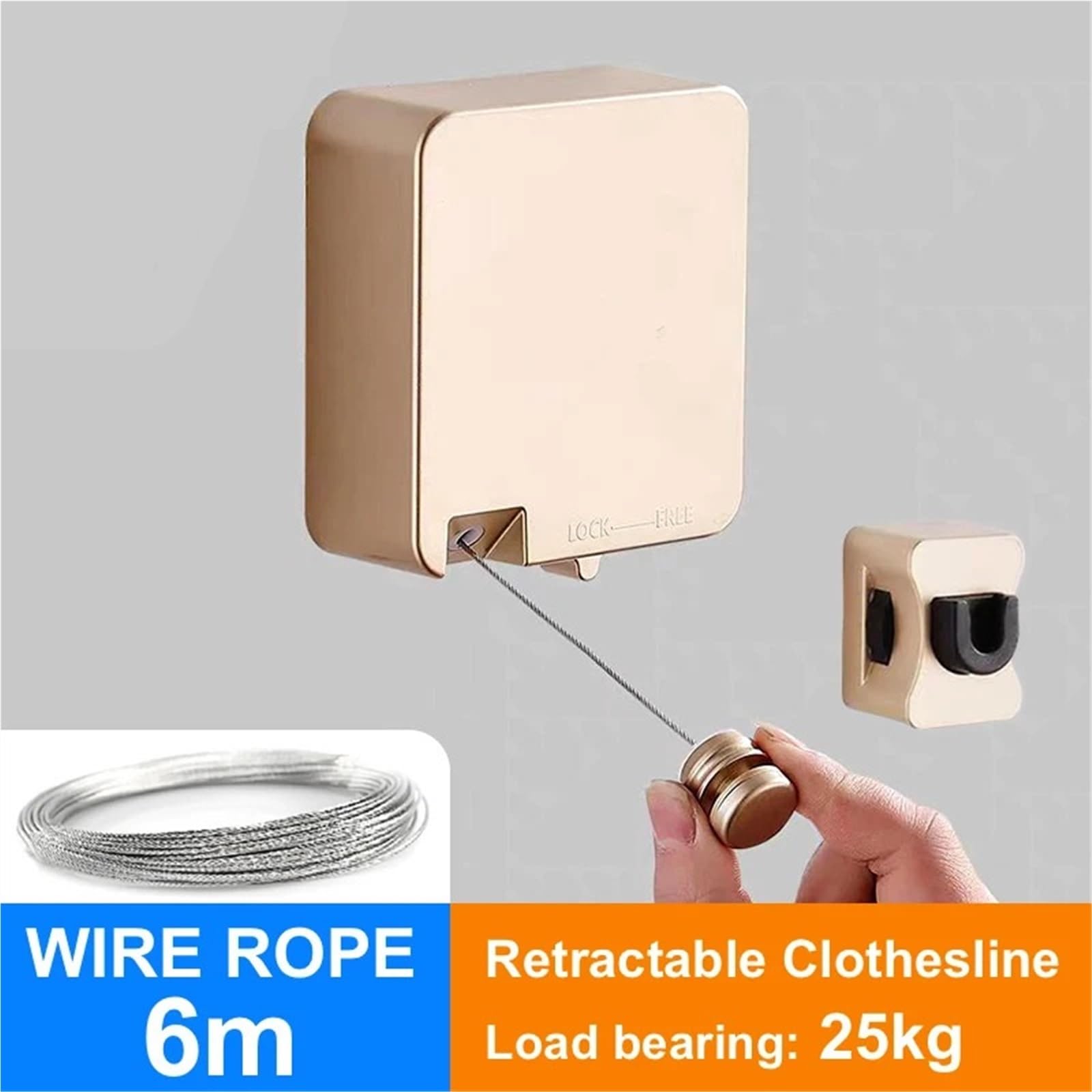 Unsichtbare einziehbare Wäscheleine aus Edelstahl, Wäscheständer, Balkon, Innen-Organizer, Drahtseil, Wäscheaufhänger(Gold Clothesline)
