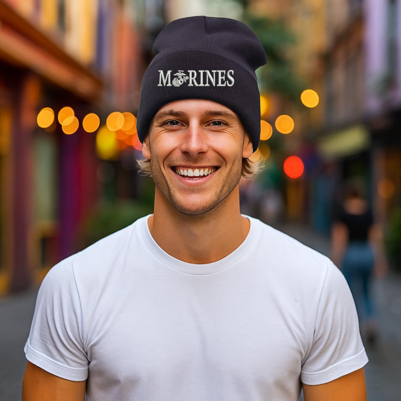 ALLNTRENDS Marines Military Logo Patriotic Beanie Hat Embroidered Winter Cap - Image 2