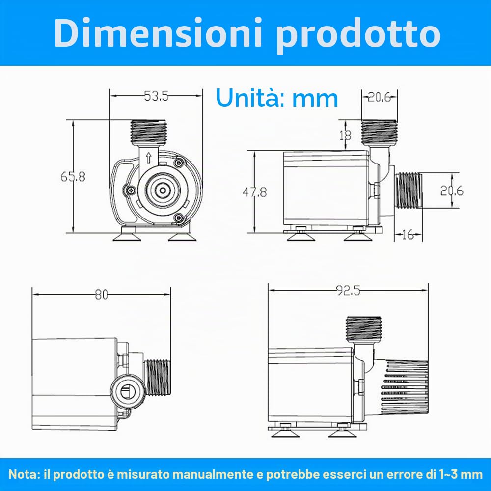 Pompa per acquario, 500 l/h, USB da 4 W, senza spazzole, pompa sommergibile, mini pompa dell'acqua, pompa subacquea, DC 5 V, per acquario, stagno, fontana per animali domestici, fontana, idroponica,