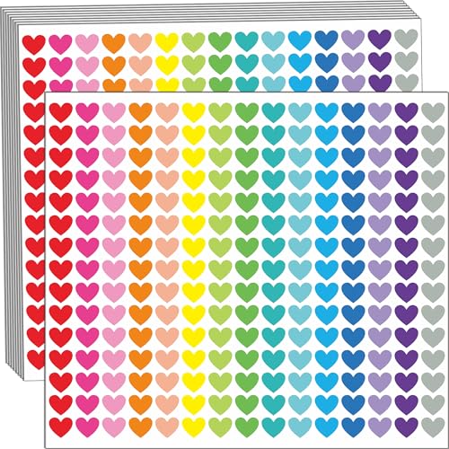 Heart Stickers for Kids 4050 Pieces 12mm 18 Sheets Small Stickers Rainbow Colours Love Sticker for Party Favours Crafts and Scrapbooking