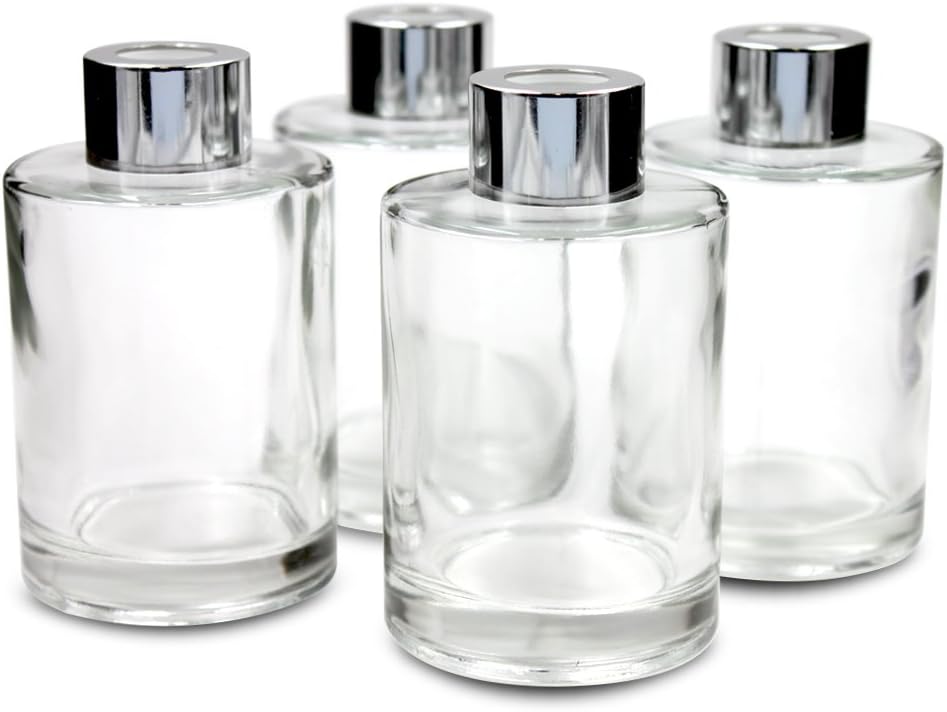 Glass Diffuser Bottles Diffuser Jars with Caps Set of 4 – 4.2 inches High, 120ml 4.06 ounce. Fragrance Accessories Use for Diy Replacement Reed Diffuser Sets.