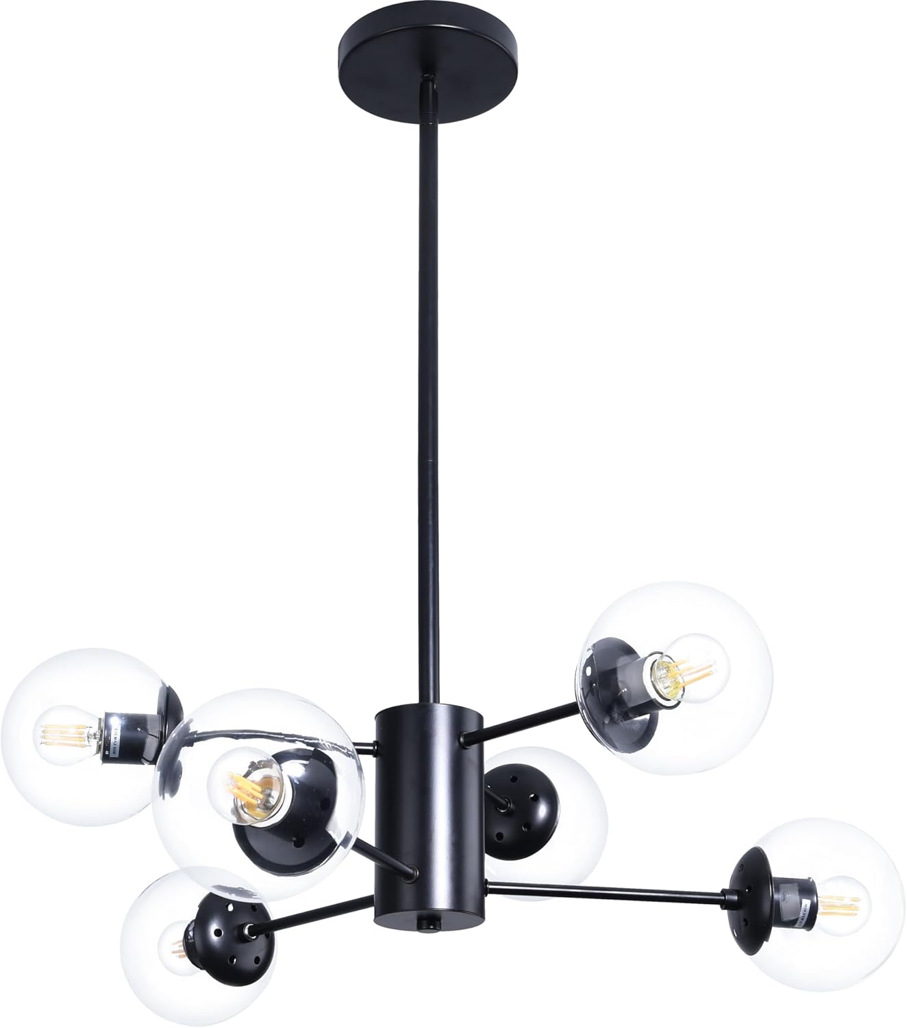 6-Light Globe Sputnik Chandelier Modern Black Sputnik Chandelier Mid Century Pendant Light Matte Black Finished with Clear Globe Glass Lampshade Sputnik Chandeliers for Dining Room Kitchen Clear & Black 6-Light, 23.6", 2-Tier
