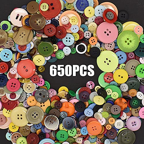 650Pcs Colourful Resin Buttons For Diy Sewing Diy Decoration Scrapbook Crafts Children's Manual Button Painting School Project Assorted Sizes (Mixed Colors) #TOP1