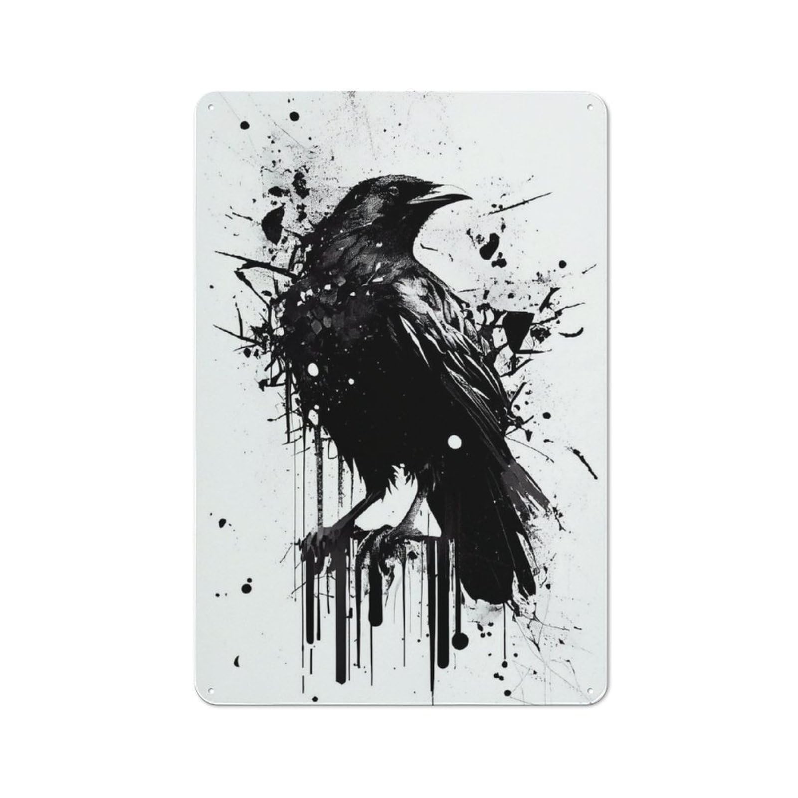 Junmoney Raven Black And White Vintage Tin Sign 30X20cm With For Man Cave Or Games Room, Suited To Wall Displays In Games Rooms And Man Caves