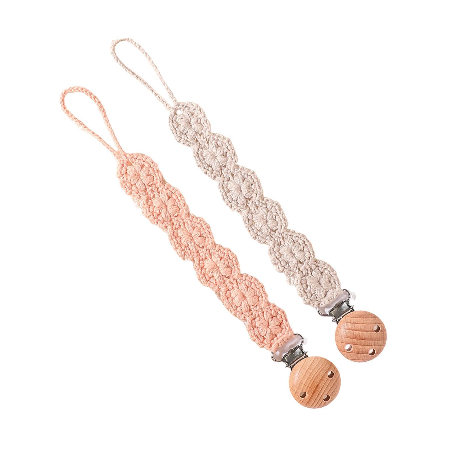 Pack of 2Pcs Handwoven Baby Clip Chain Hand-Knitting Toddler Feeding Bottle Strap Belt for Infants Clip Chain
