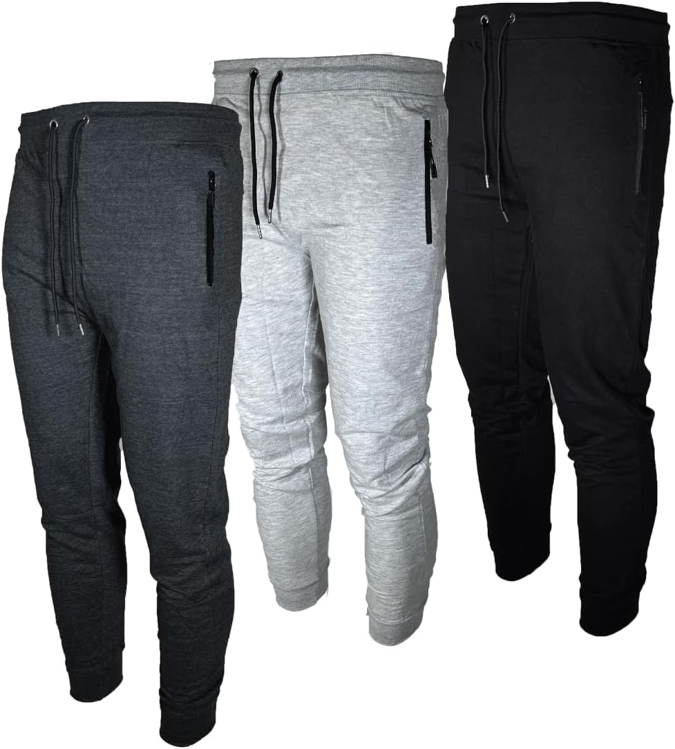 BROOKLYN VERTICAL Mens 3 Pack Fleece Active Jogger Sweatpants with Zipper Pocket and Drawstring Size S-2XL