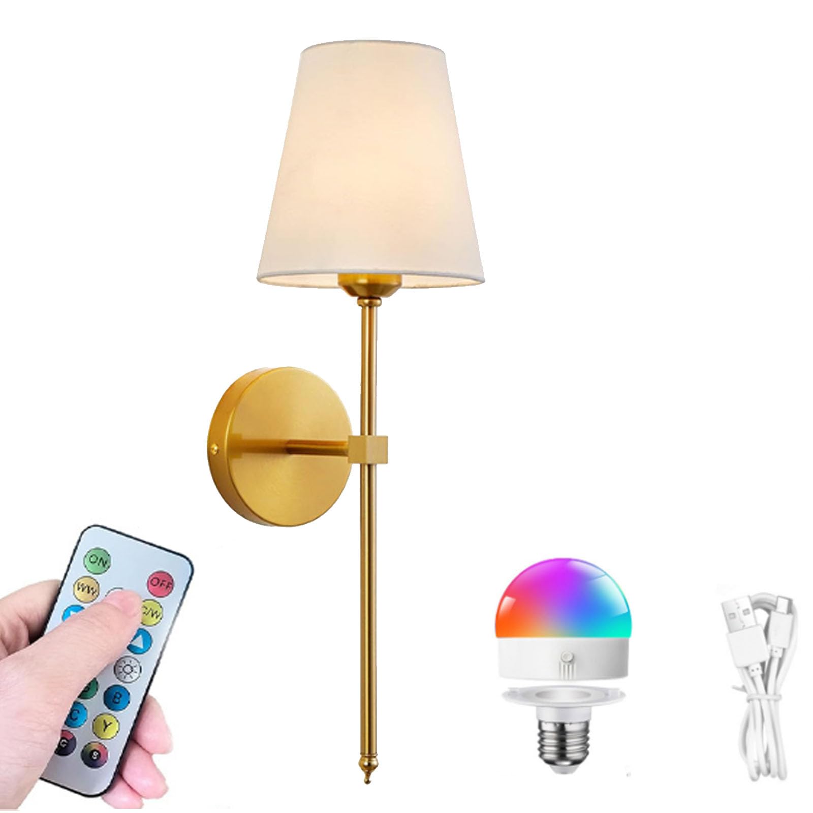 FZQSXAZU Battery-Operated Wall Sconces with Fabric Shade,Rechargeable LED Lights Set of 2,Dimmable Wireless Lamps,Wall Indoor for Living Room, Bedroom(Size:1PCS,Color:A)