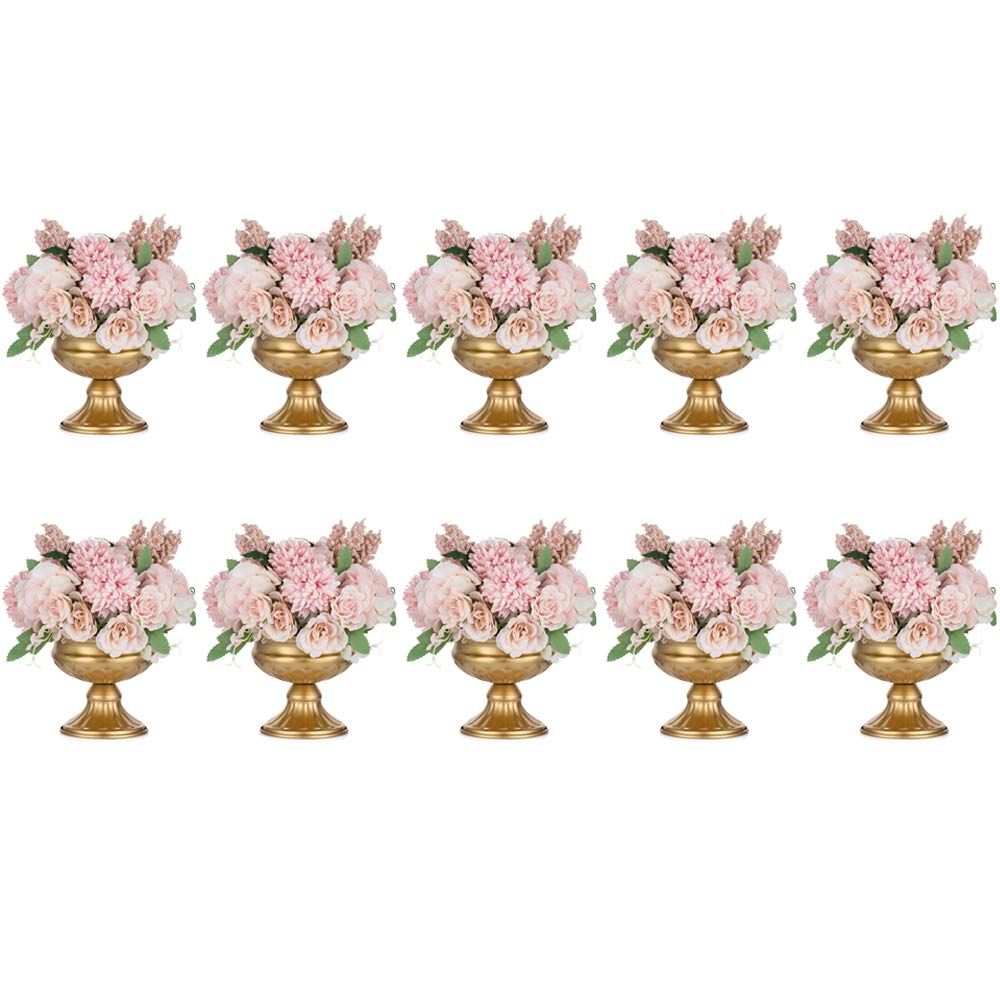 Nuptio Pcs of 10 Mini Sized Metal Urn Planter Elegant Wedding Centerpieces Vase for Wedding Party Decoration, 12.6cm/4.96" Tall Trumpet Vase Flower Holder for Anniversary Ceremony