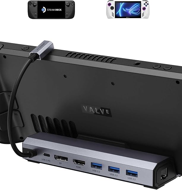 JSAUX Stacja dokująca kompatybilna ze Steam Deck, 7-w-1 Steam Deck Dock z 4K@60Hz HDMI & DisplayPort, Gigabit Ethernet, 3 USB-A 3.2 i USB-C 100W Input Compatible with Valve Steam Deck/ROG Ally-HB0702