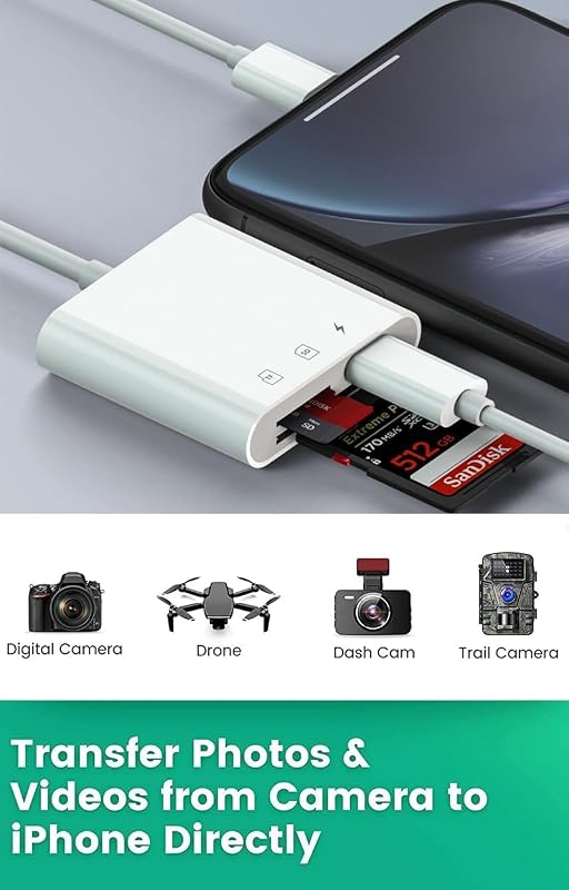 Oliveria 2 az 1-ben SD Kártyaolvasó iPhone/iPad Készülékekhez - Micro SD/SD Dual Slot, Egyidejű Töltés, Plug and Play, 4K Videó Támogatás