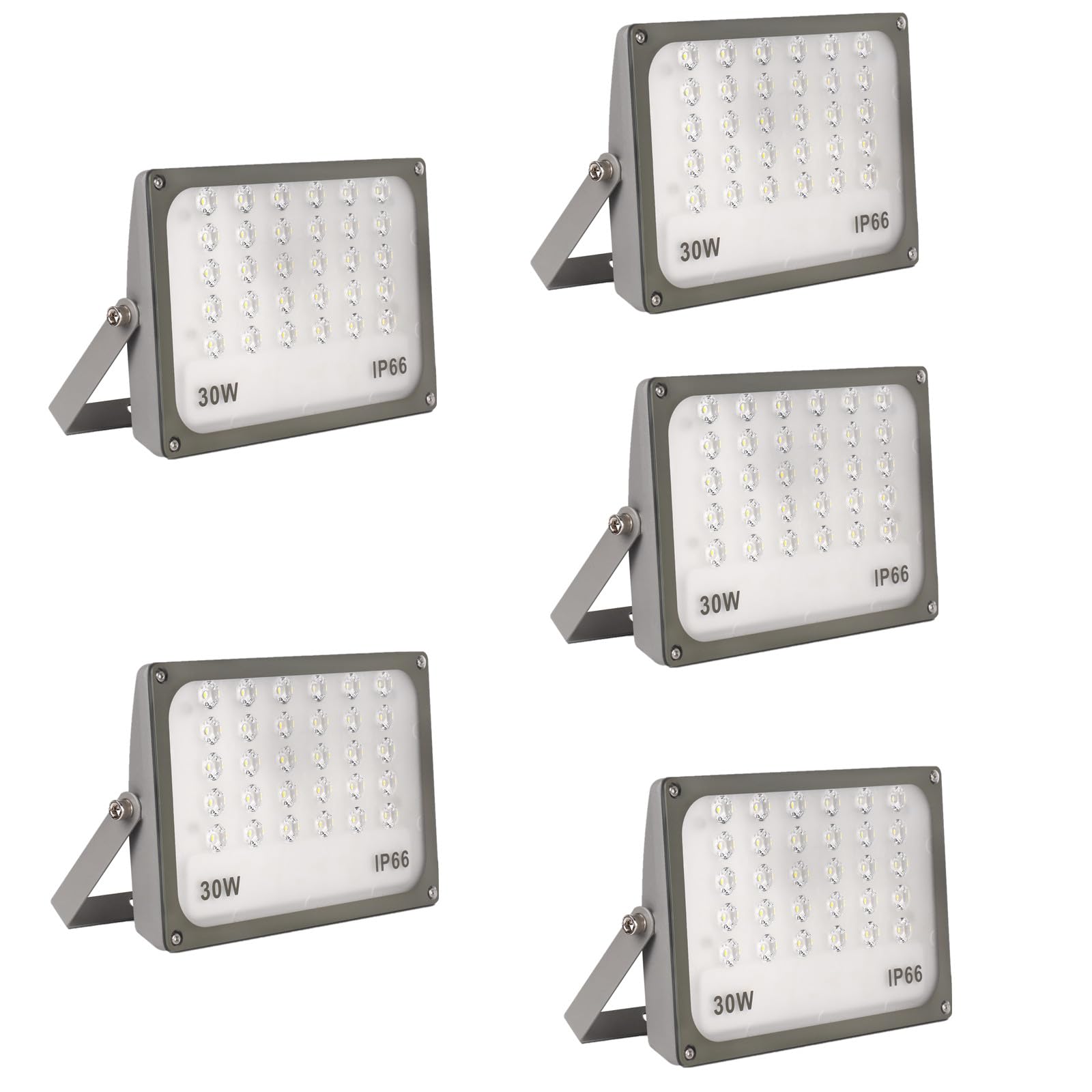 JBdusn 30W LED Floodlight Outdoor, 5pcs Super Bright Security Lights IP66 Waterproof, 6500K Spot Lights Flood Lights for Garden, Yard, Garages, Warehouse, Patio, Billboard