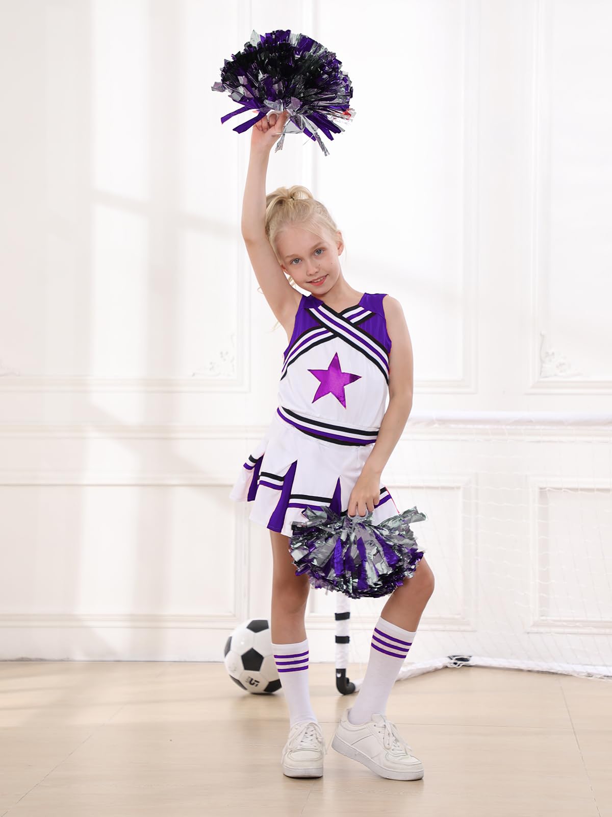 LOLANTA Costume da Ragazza Cheerleader, Carnevale o Evento Sportivo Fancy Dress Up con l'abito di Pom Poms, 4-13 Anni