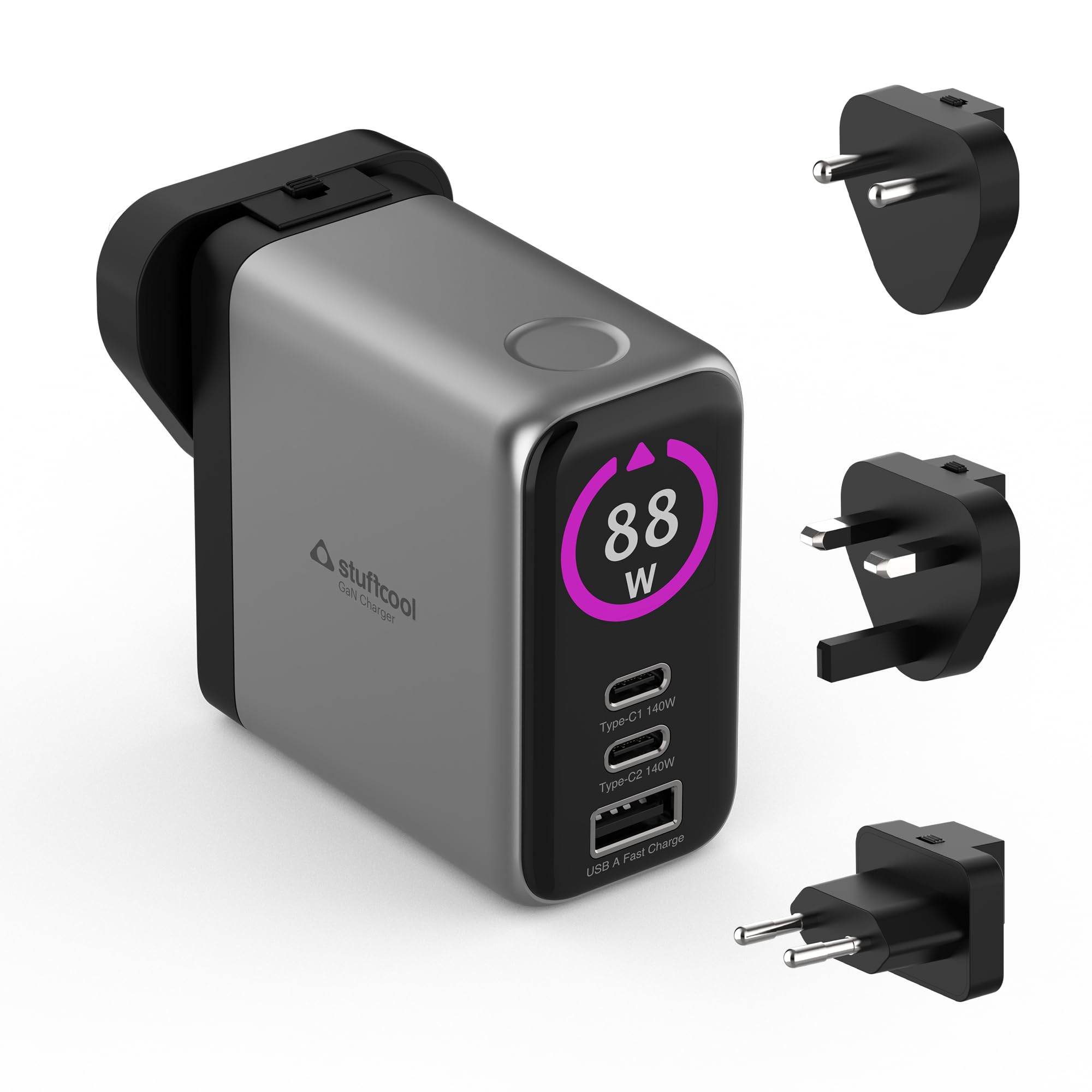 Stuffcool Nomad Pro 140W GaN Charger PD 3.1 AVS, Colour TFT Display,Super Fast Charging 2.0 Charges MacBook pro, Laptop, Smartphone, Gaming Laptop, Exchangeable EU,US,UK pins Works in 150+ Countries-image-15