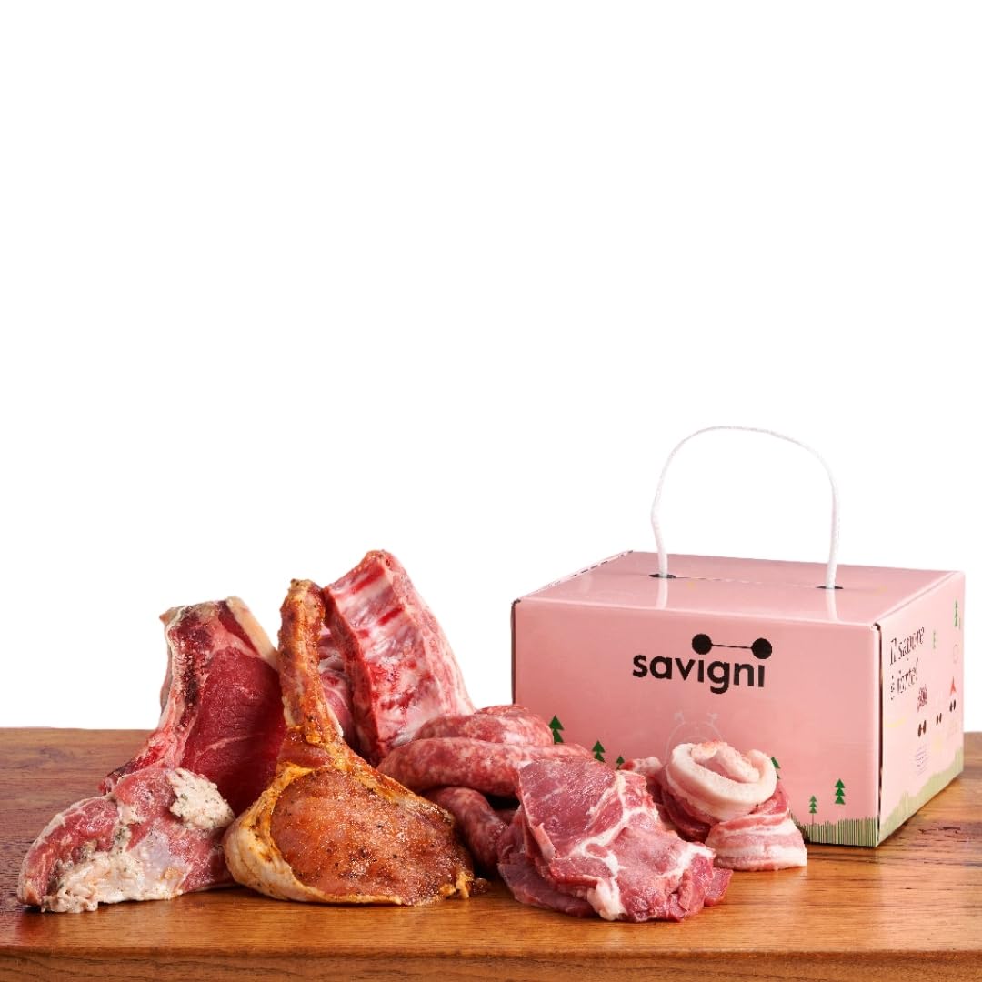 Kit BBQ per 6-8 persone - Box Idea Regalo | Macelleria Savigni | Senza Glutine E Senza Lattosio | Tomahawk da suino, Etrusca, Bistecca in costata da bovino, Capocollo/coppa, Salsiccia