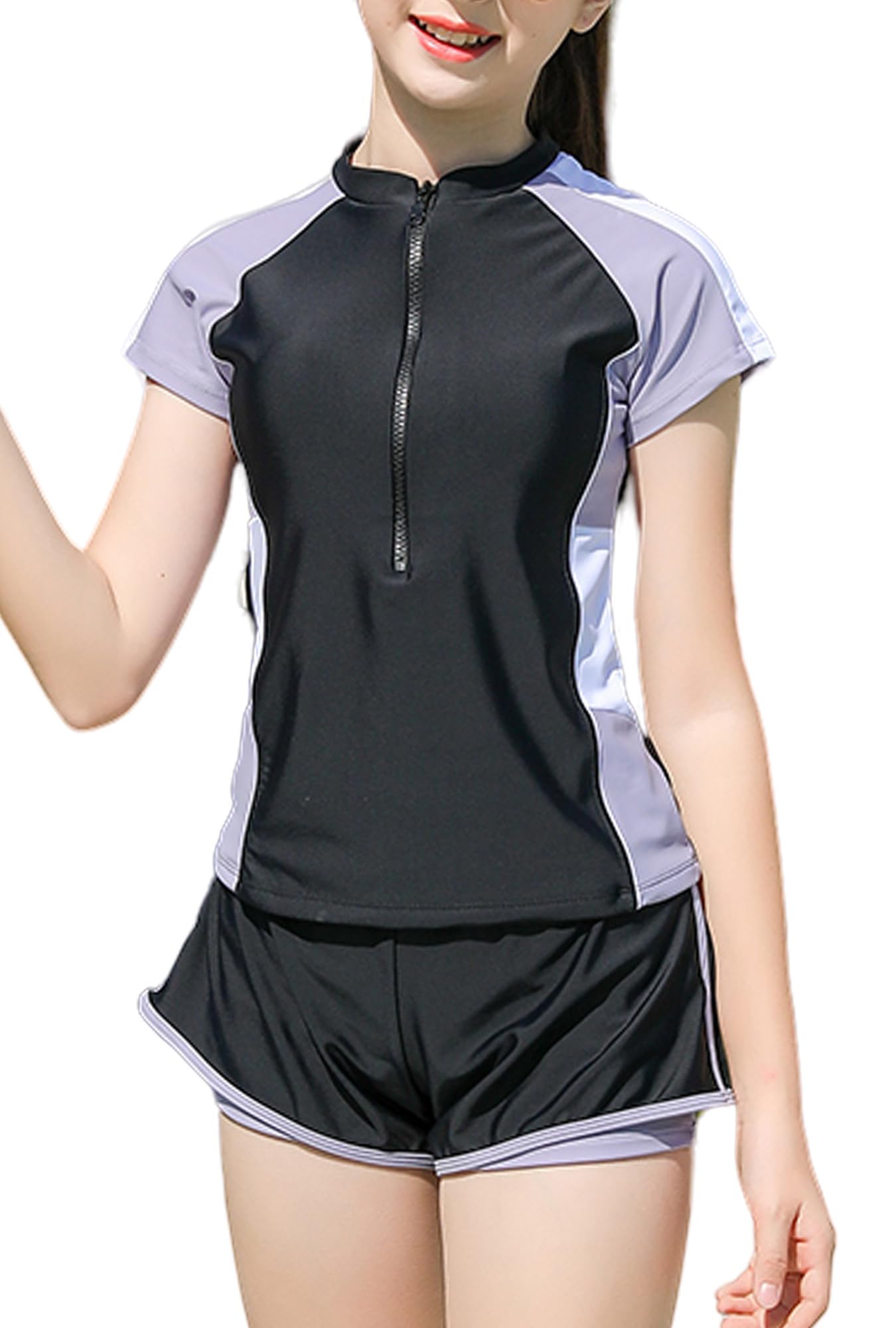 SEAUR Girls Rashguard Swimsuits Kids UPF 50+ UV Sun Protection Bathing Suits Zipper Sport Swimwear