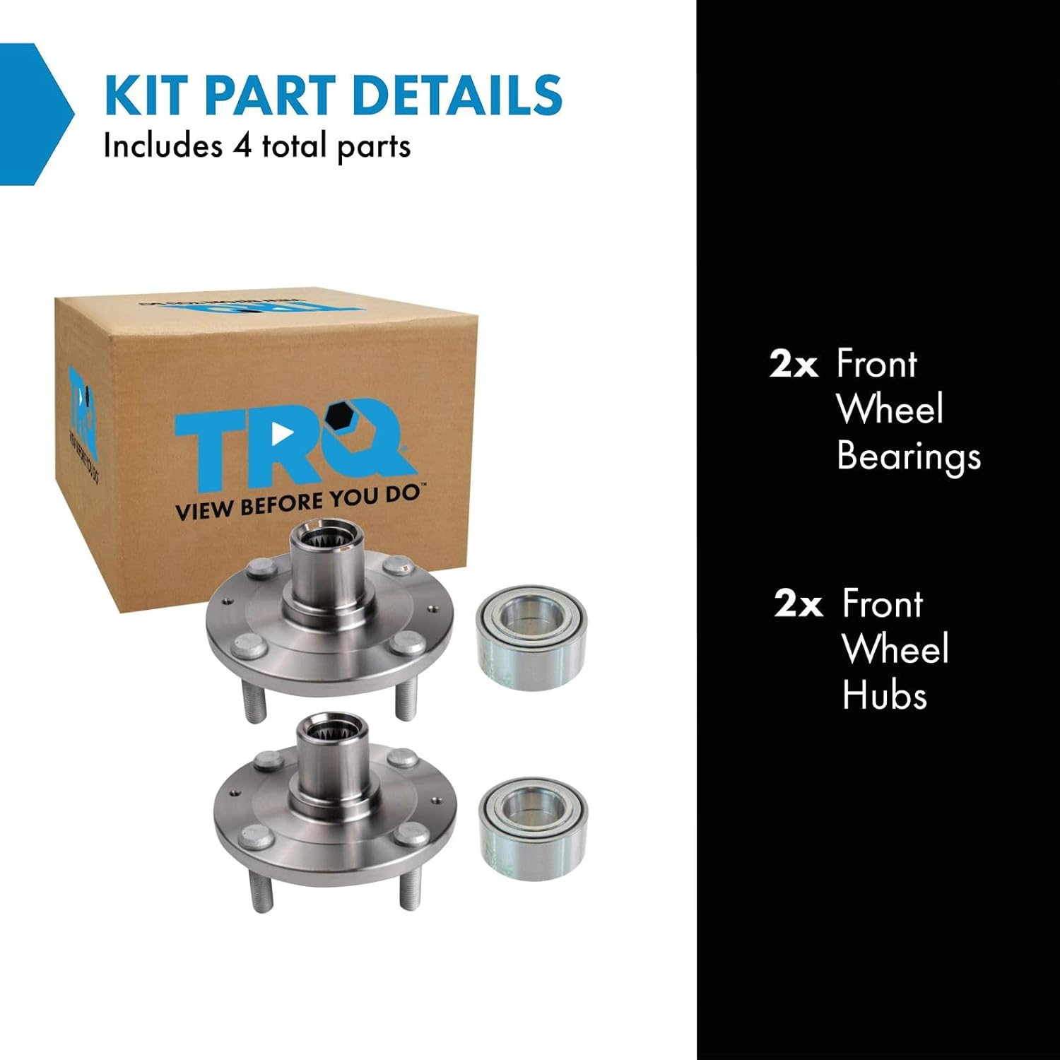 TRQ 2 Piece Front Passenger Side Wheel Bearing & Hub Kit Set Compatible with 2001-2006 Hyundai Elantra - Image 2