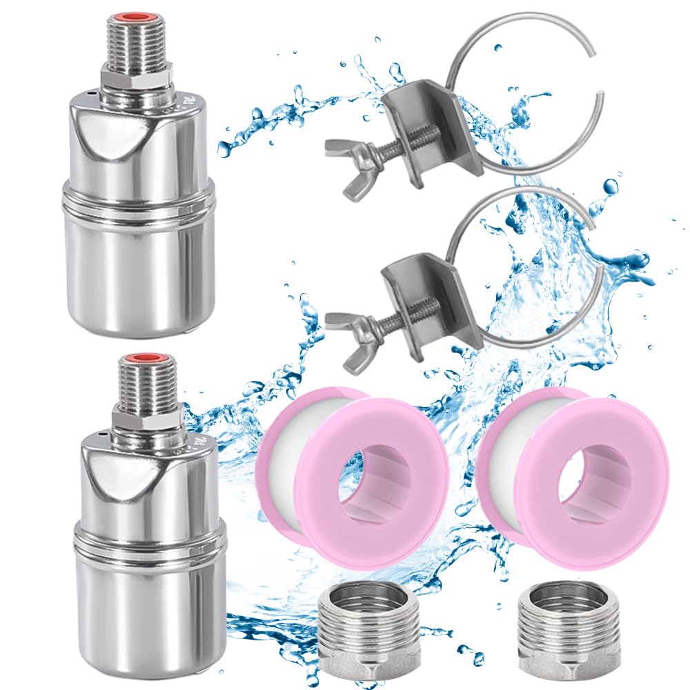 Bekasa 2 Stück Automatisches Schwimmerventil Aus Edelstahl (1/2″) Mit Befestigungswinkel & Dichtband – Wasserstandsregelung Für Tanks, Pools & Co.