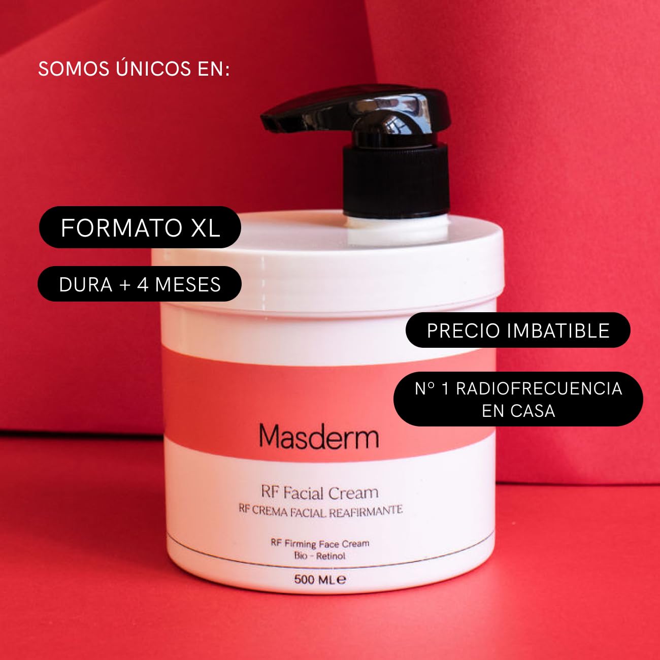 MASDERM - Crema Facial Reafirmante Radiofrecuencia 1000ml con Bio-Retinol y Colágeno para Piel Madura Mejora la Apariencia de la Firmeza Formato XL Larga Duración