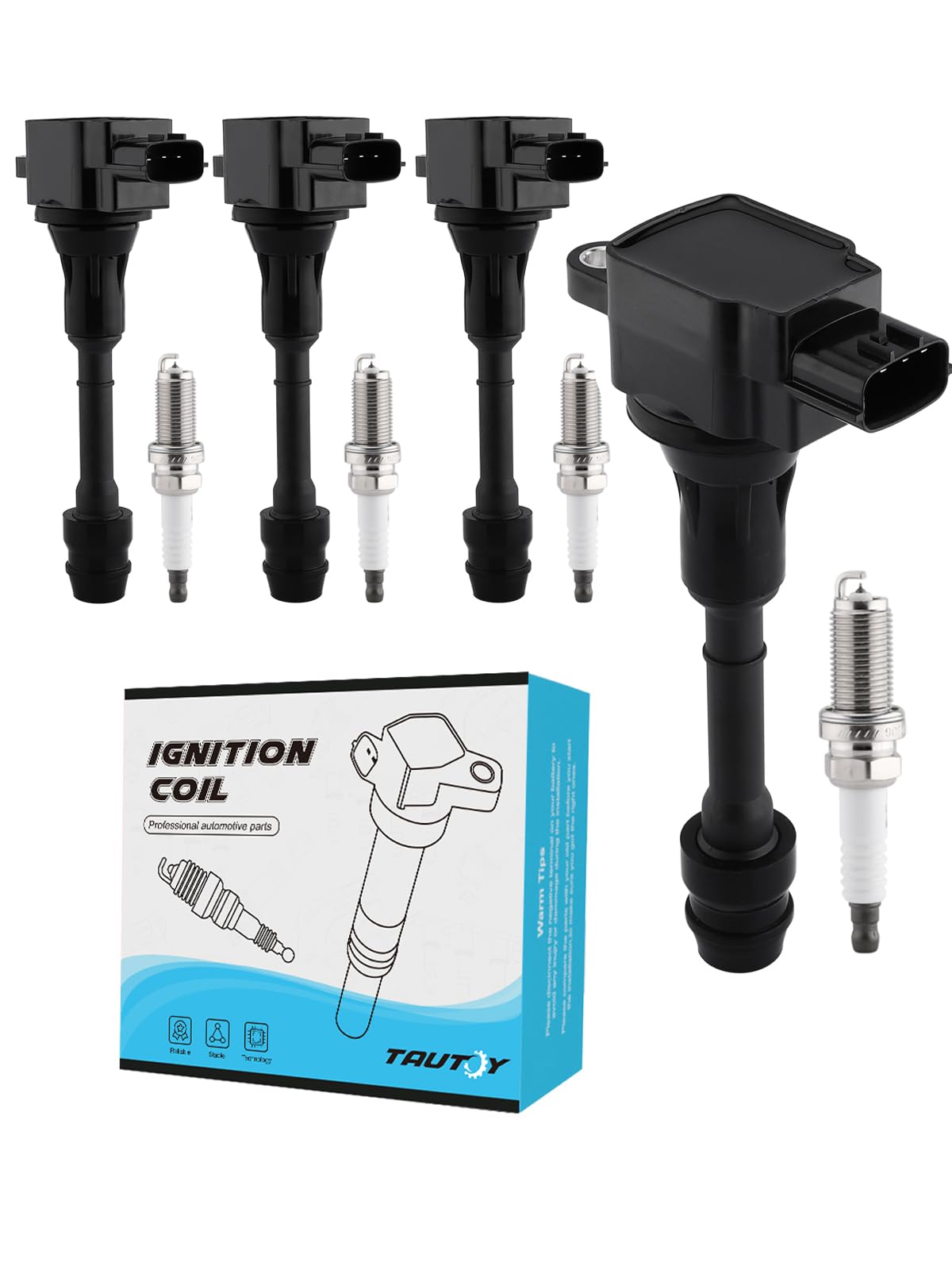 UF350 Ignition Coil Pack Spark Plug 4PCS (2.5L) For Nissan Altima 2002-2006, Sentra 2002-2008, X-Trail 2002-2008 2010-2013,Replace # GN10219 C1398 224488H315 224488H310 4505