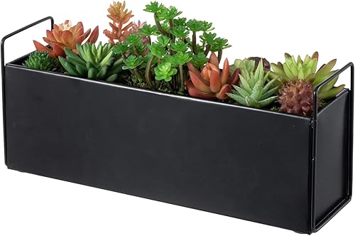 MyGift Maceta moderna de metal negro mate de 14 pulgadas de largo o maceta de hierba para suculentas, centro de mesa con asas decorativas de