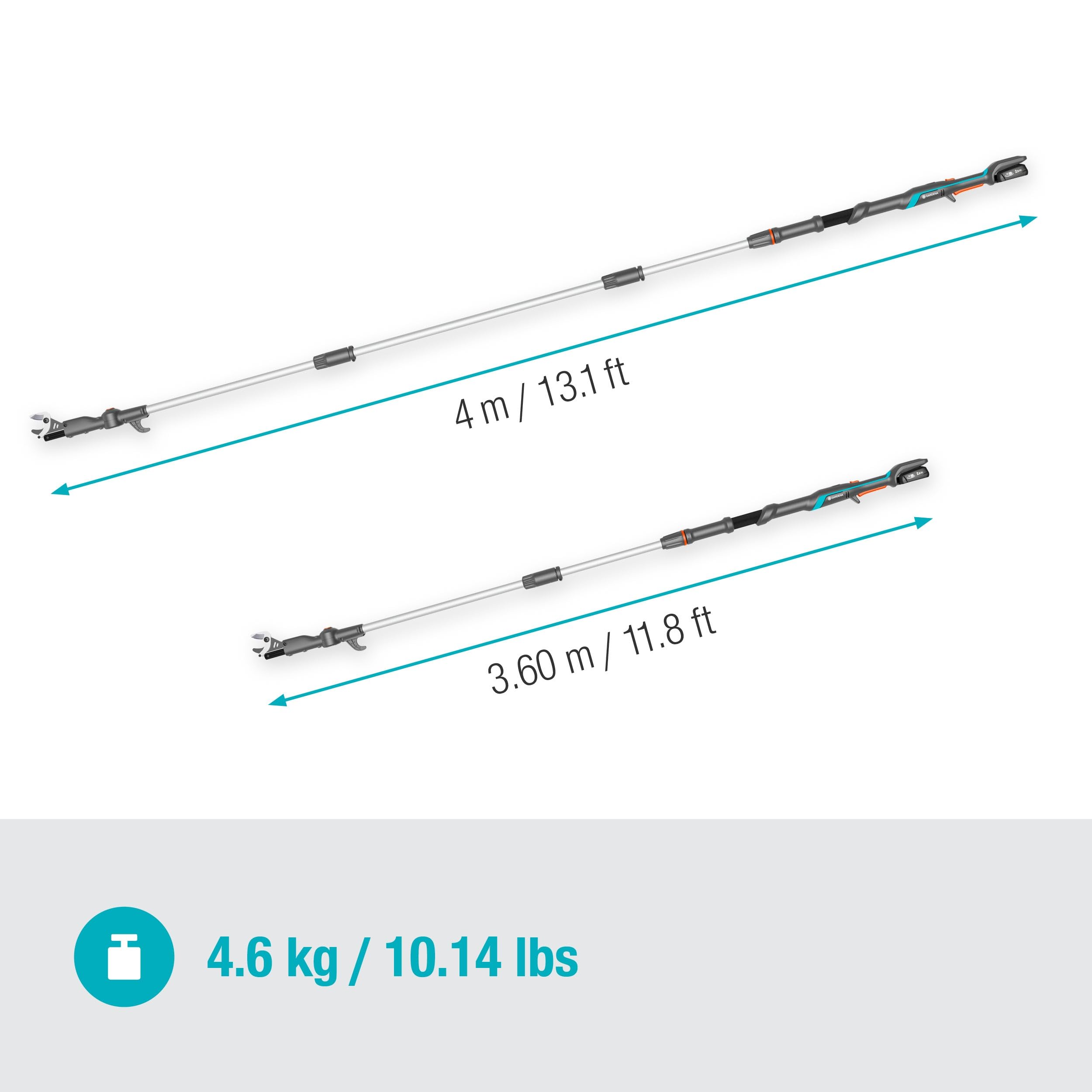 Gardena Akku-Teleskop-Baumschere HighCut 360/18V P4A Ready-to-Use Set: Bis zu 5 m Reichweite, Schwenkbarer Schneidkopf, Ergonomisch, LED-Anzeige, Kabellos (14776-20)