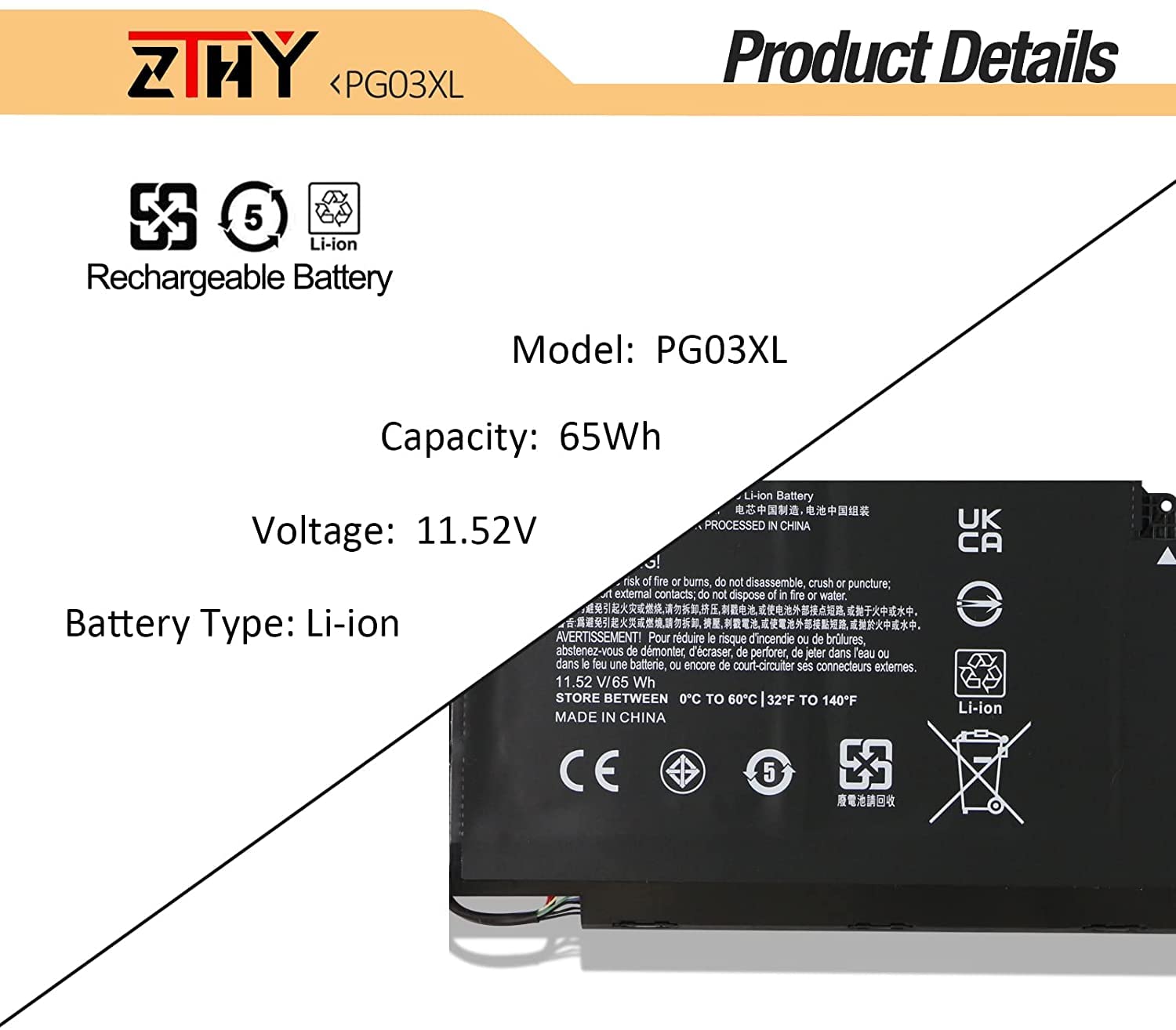 ZTHY 65Wh PG03XL Batterie De Rechange Pour HP Spectre X360 15-AP0000 15T-AP000 15-AP011DX 15-AP012DX 15-AP000NF 15-AP000NX 15-AP001NF 15-AP002NG HSTNN-LB7C L4843 0-2C1 PG03064XL TPN-Q168 831532-421