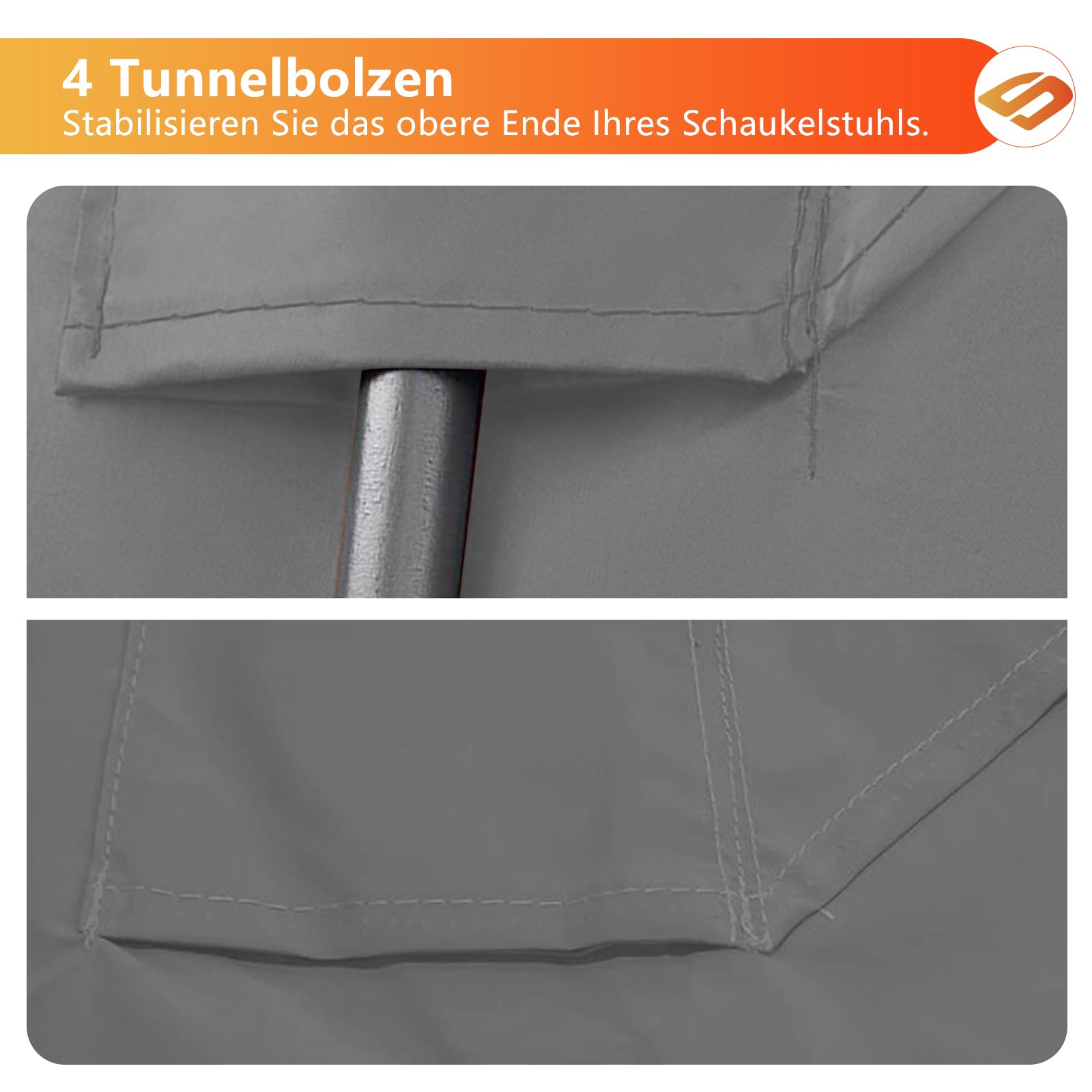 Tettuccio per Dondolo da Giardino Impermeabile,Tetto Dondolo Hollywood con Striscia di Fissaggio,Tettoia Dondolo da Giardino con 4 Tunnel Regolabili (Grau)