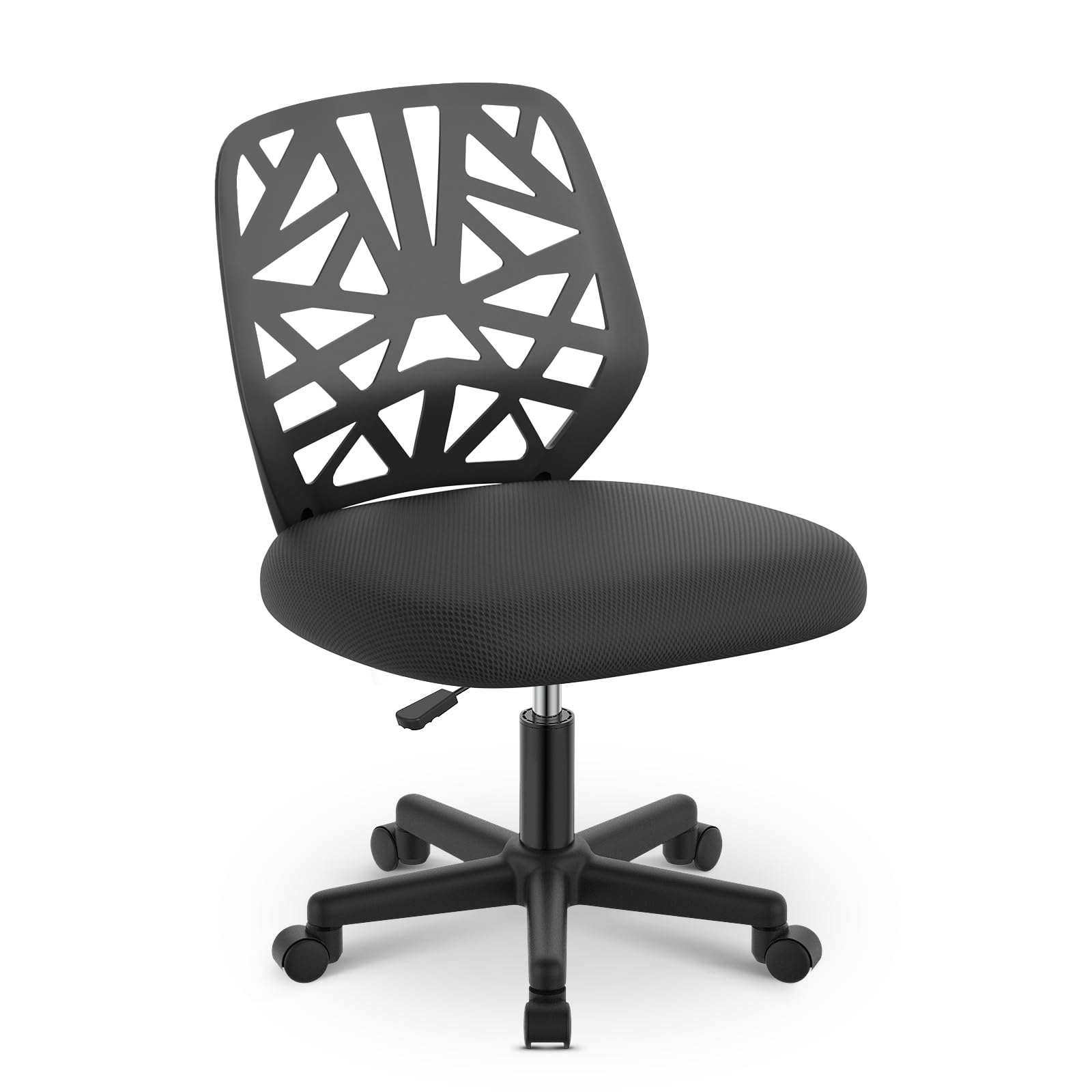 rattantree Silla De Dormitorio Sin Reposabrazos Silla De Escritorio para Niños Silla Pequeña con Ruedas Silla Giratoria para Niños con Respaldo De PP Sillas De Escritorio para Dormitorio,Negro