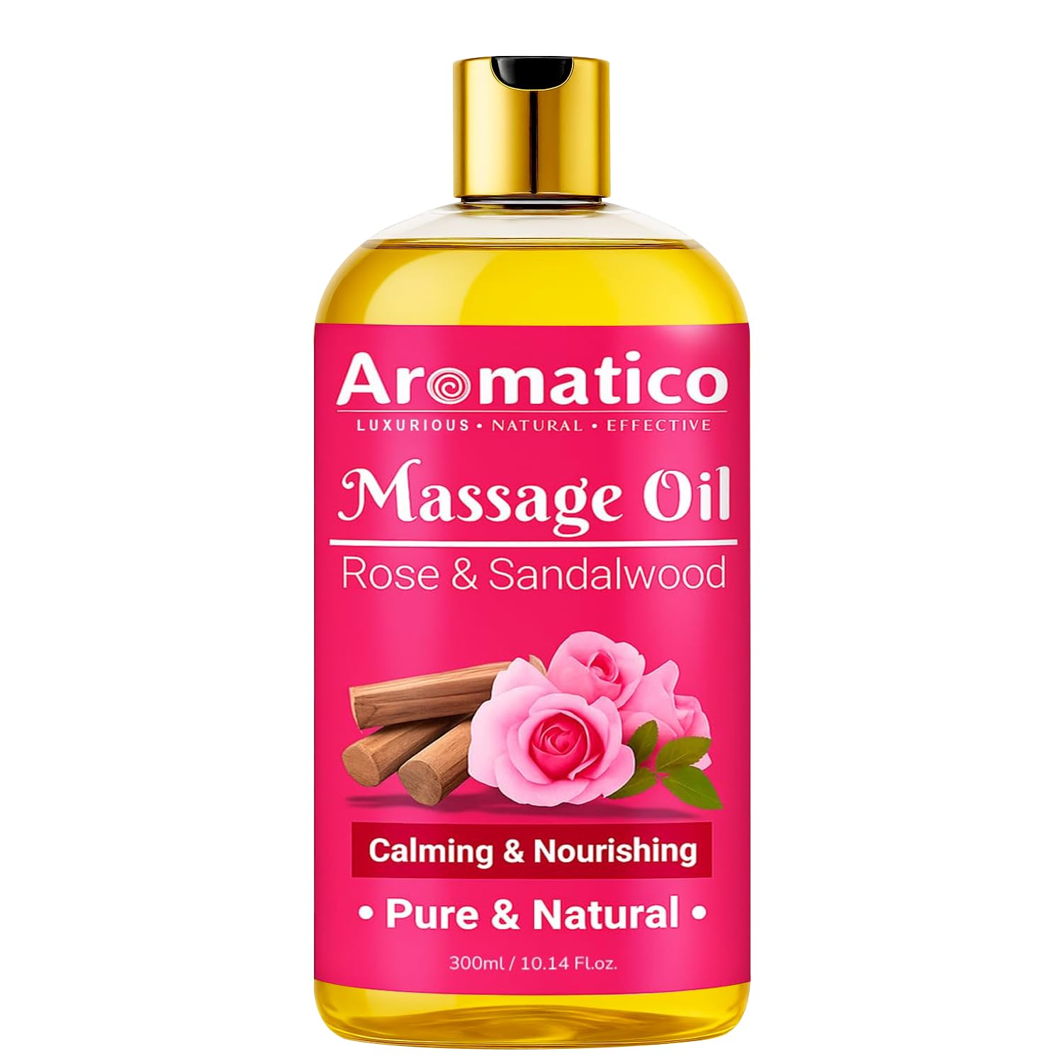 AROMATICO Rose & Sandalwood Massage Oil 300ml, Elegant & Feminine Sensual Oil for Romantic, Intimate Massages. Luxurious & Non-Sticky, 100% Natural