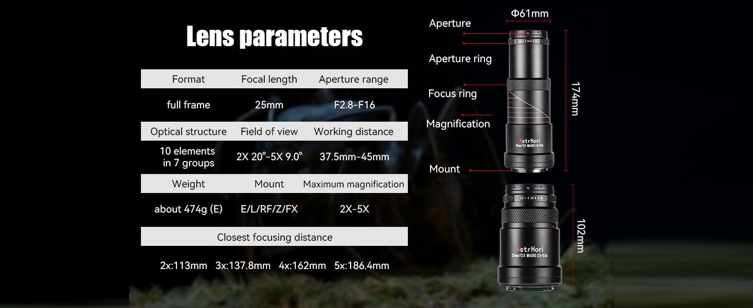 AstrHori - Obiettivo ultra macro 25 mm F2.8 2-5X, compatibile con fotocamere mirrorless Full-Frame NIK0N Z-Mount Z5 Z6 Z7 Z6II Z7II Z9