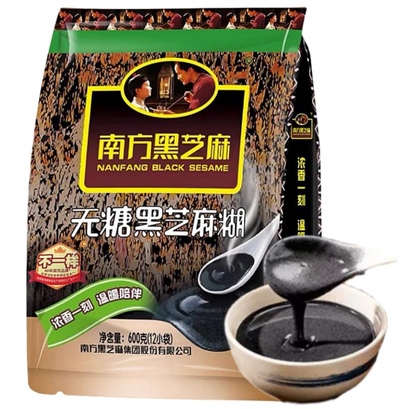 Black Sesame Paste Powder 360g - Instant Nutritious Breakfast Drink Mix - Original Flavor Quick Soluble Meal Replacement (Sugar-free (containing 12 packets) 600g)