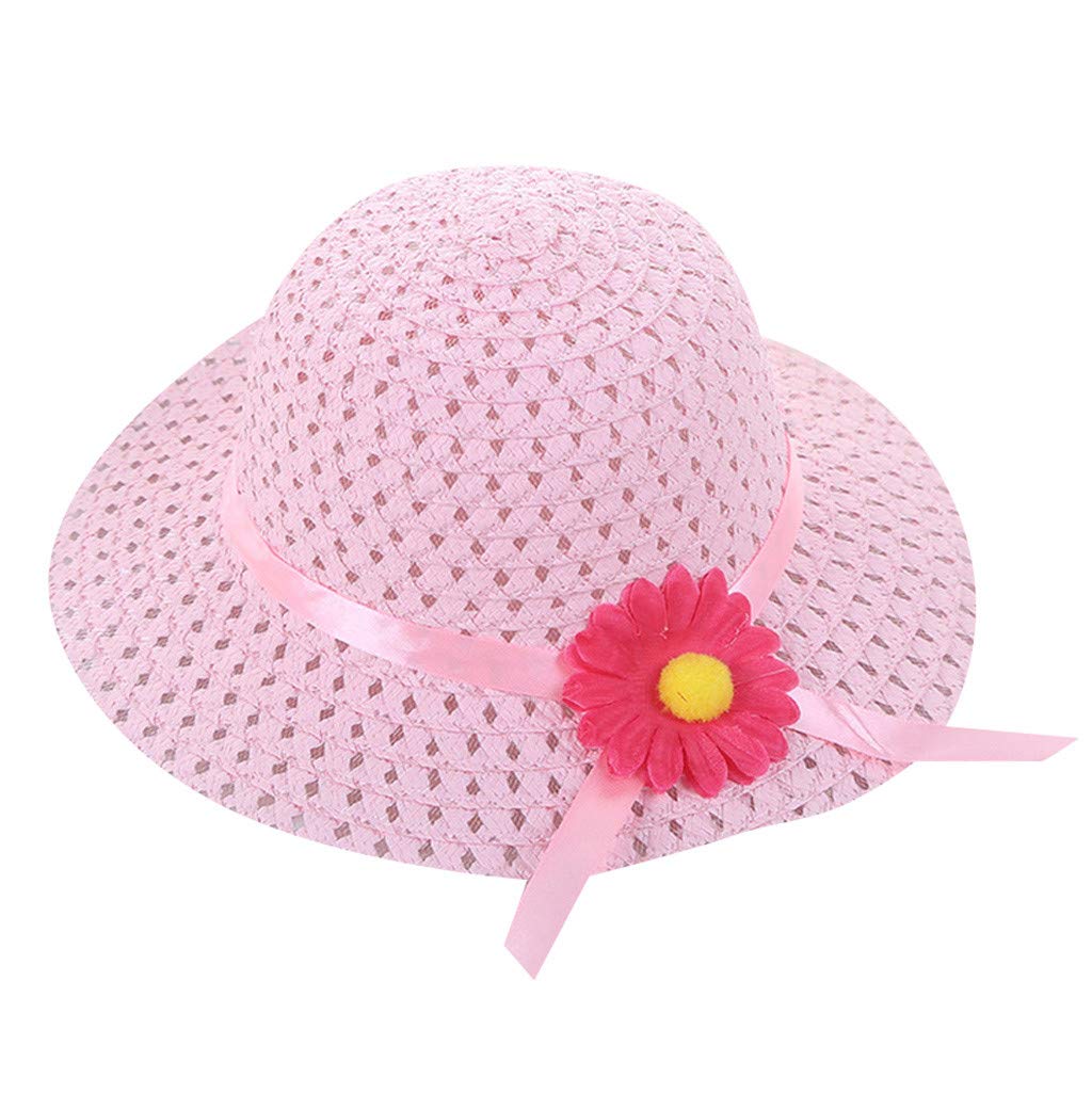 Kids Boys Girls Sunhats Baby Visor Hat Summer Beach Hats Sun Flower Floral Straw Hat Easter Gifts Pink
