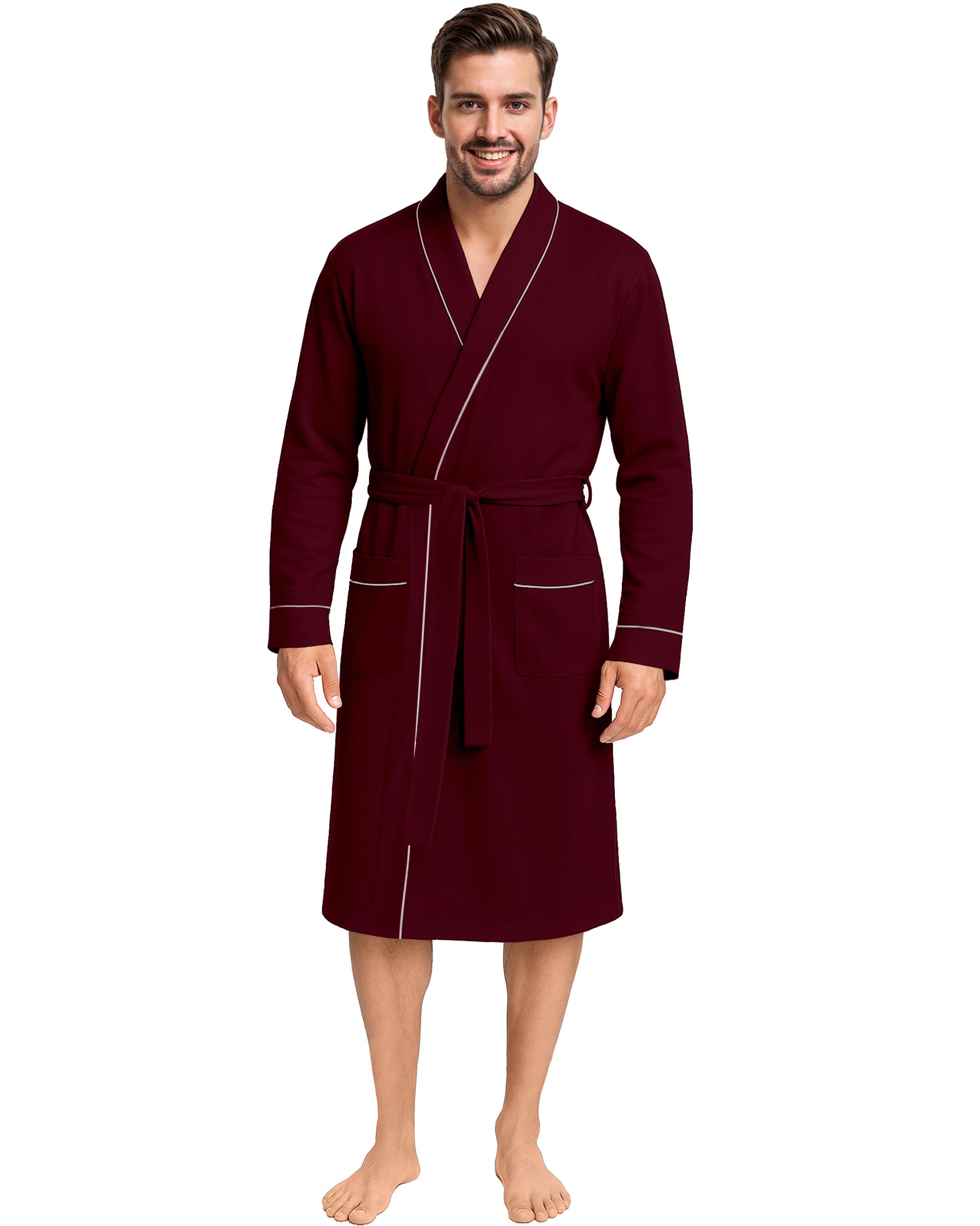 NY Threads Men's Robe Cotton Blend Knit Bathrobe, Large, Wine