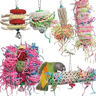 GNCLOUD 6 Pack Parrot Chewing Hanging Toys Bird Shredding Toys Bird Parrot Cage Shredder Toys Bird Cage Accessories for Small Parakeets, Finches, Cockatiels, Budgies, Conures, Love Birds