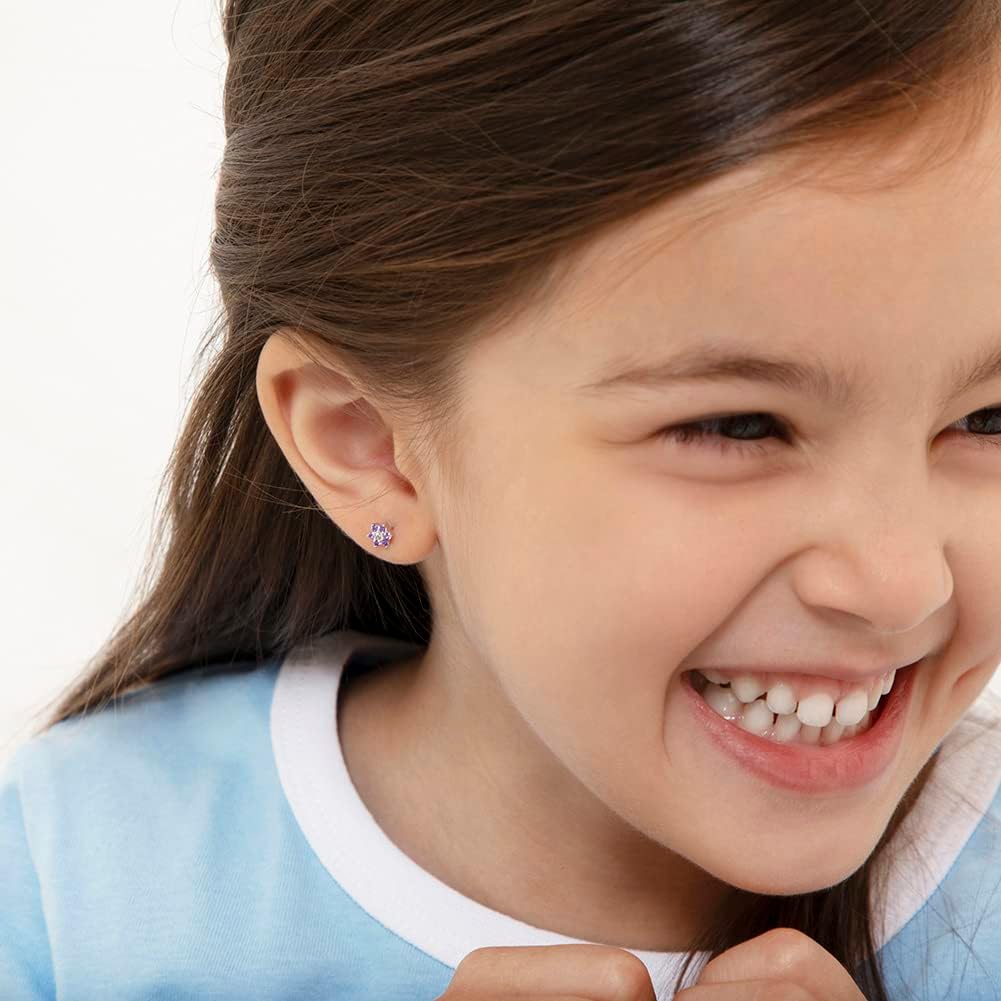 In Season Jewelry CZ Flower Kids Earrings - 925 Sterling Silver Hypoallergenic Earrings for Girls with Secure Screw Backs - Safe & Comfortable for Toddlers, Kids & Little Girls