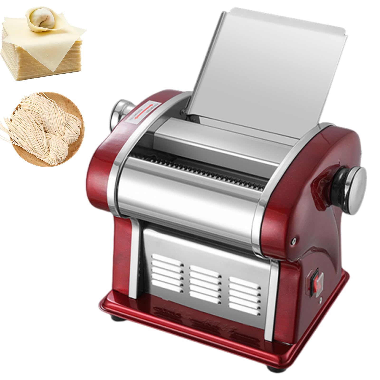 Máquina para hacer fideos eléctrica con rodillo y cortador de masa, máquina automática para hacer pasta, espesor ajustable, para pasta fresca, cuchillos para envolver dumplings wonton red 3 Knifes