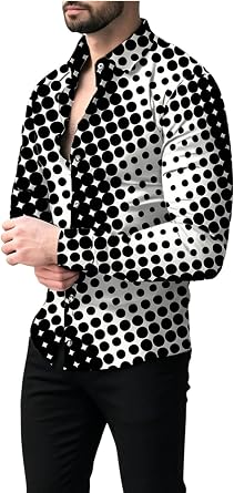 VIPWOLF Mens Polka Dots Dress Shirts Long Sleeve Button Down Business Casual Work Shirts